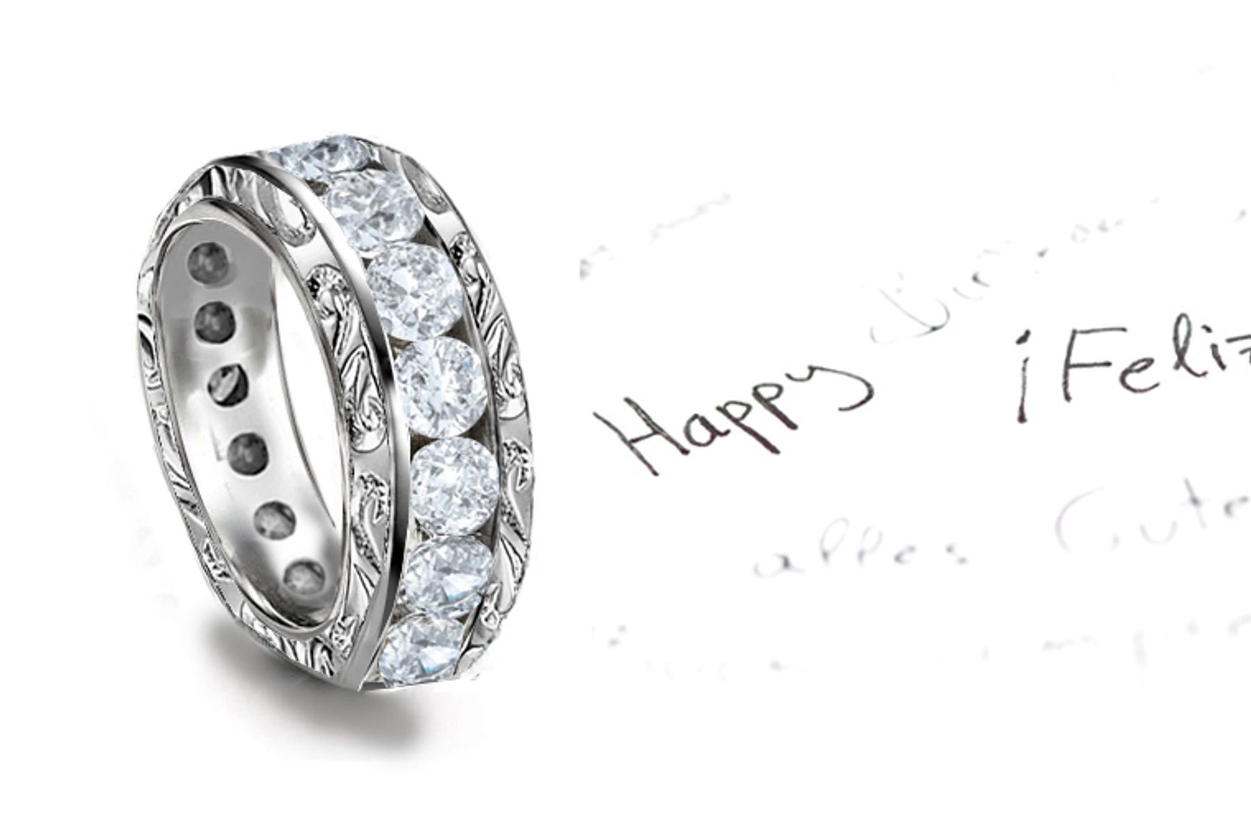 Finest & Choicest: A Designer Diamond Band Engraved with Various Designs, Motifs & Crests 2 to 4 carats Size 6