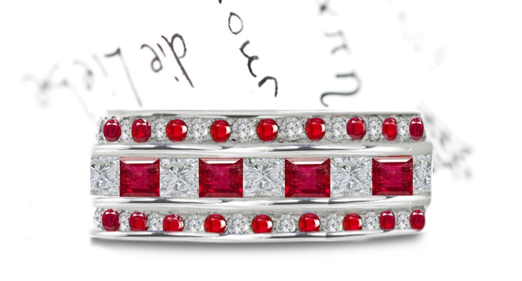 Sparkling: Round & Princess Cut Ruby & Diamond Eternity Ring