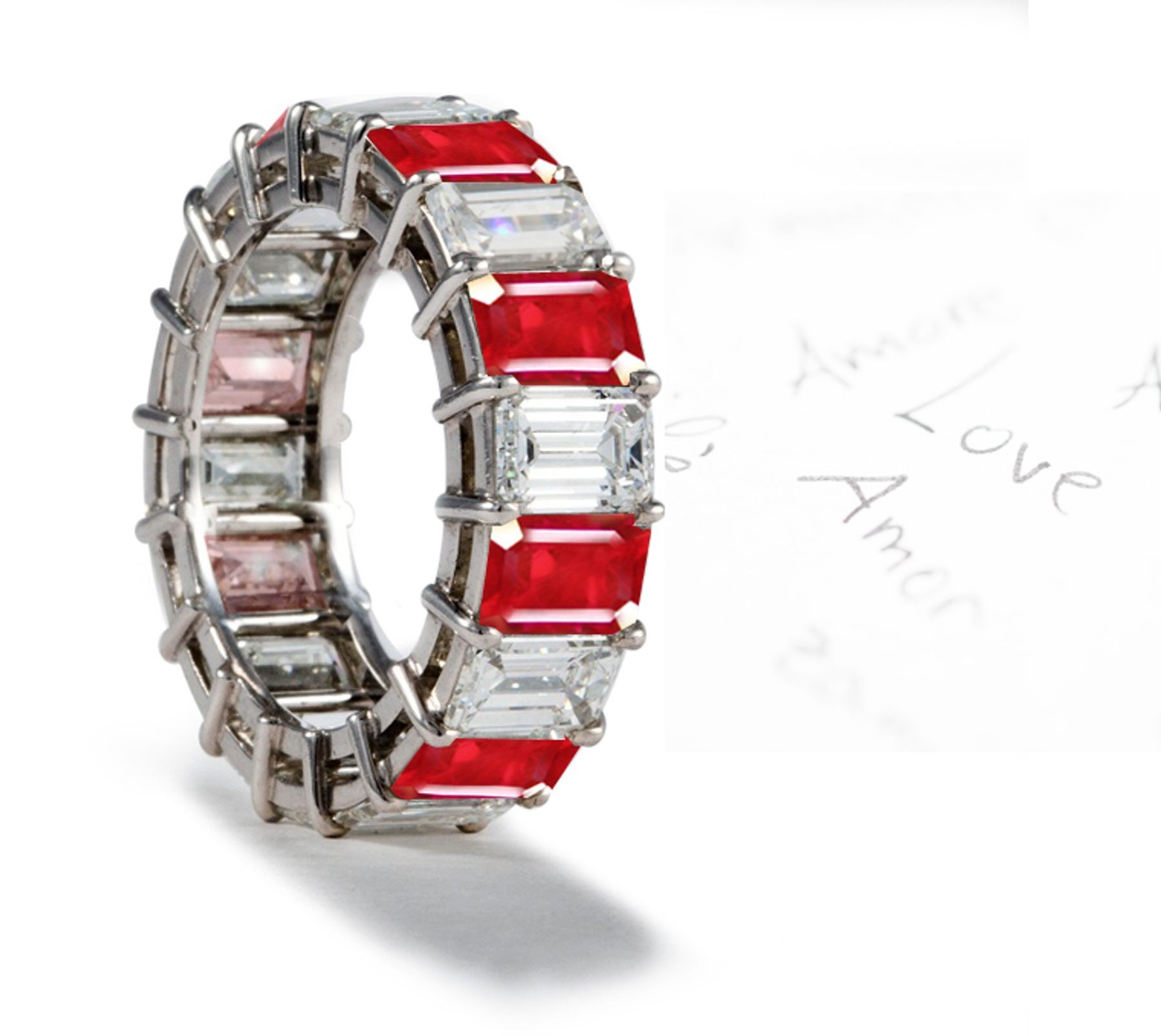 Impeccable Beauty: Gold Emerald Cut Ruby Diamond Eternity Ring
