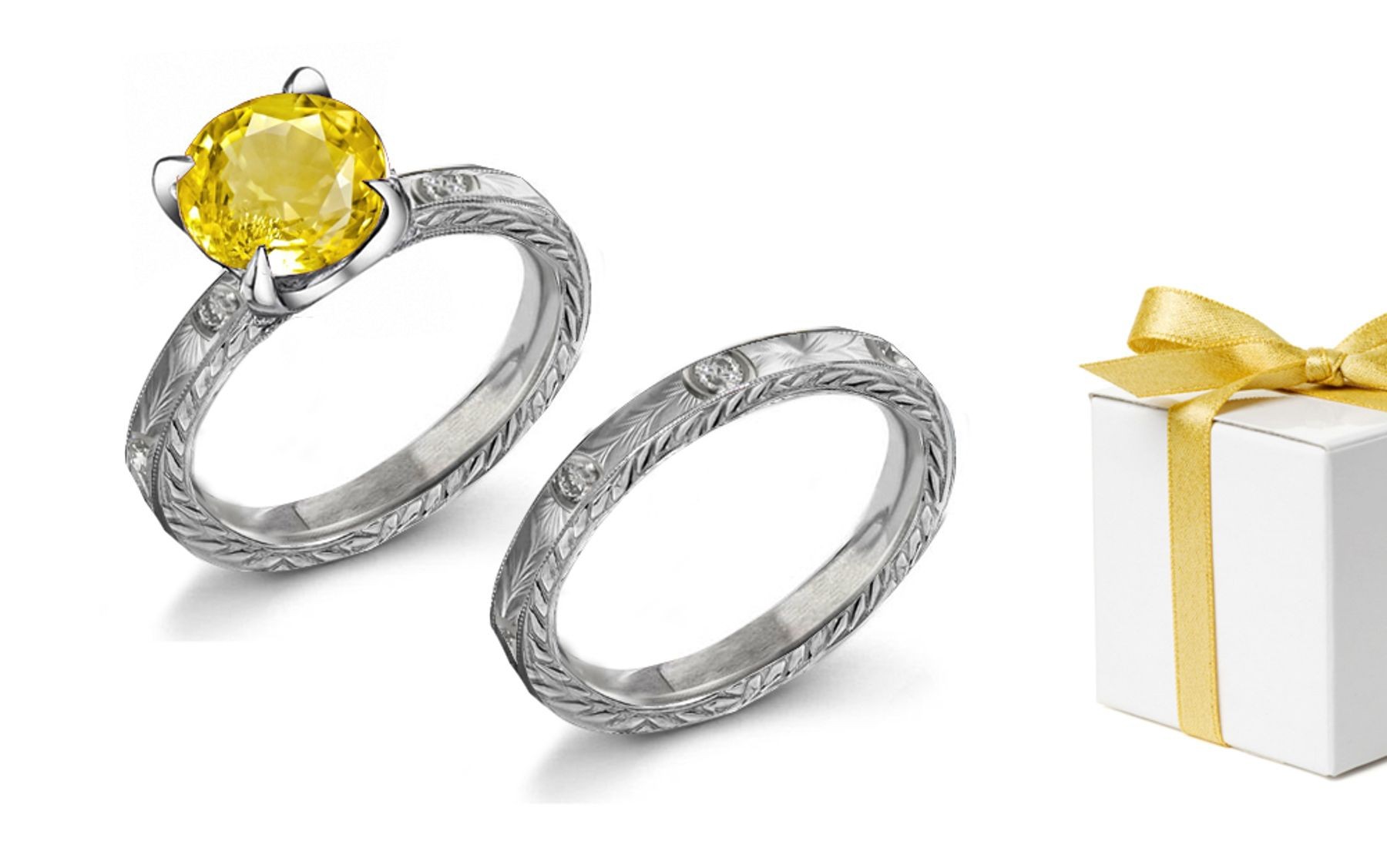 Love: Hand Engraved Yellow Sapphire & Diamond Ring