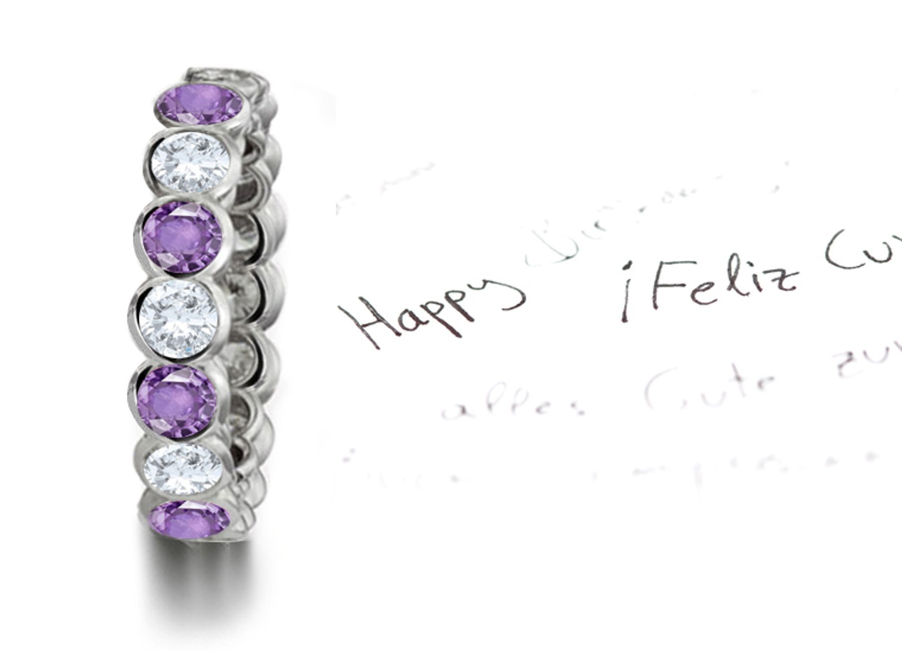 One-of-a-kind Bezel Set Purple Sapphires & Diamonds Eternity Ring