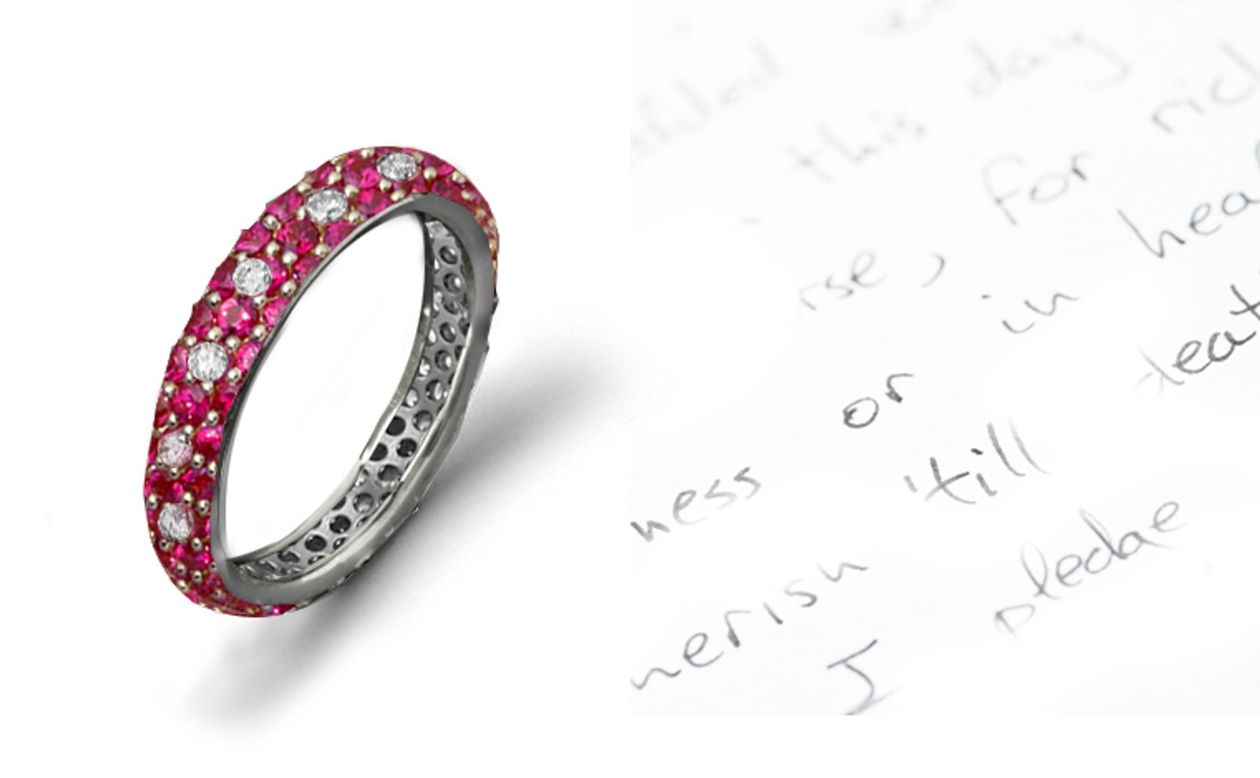 Stylish & Wonderful Trio Micropavee Diamond & Ruby Wedding Ring