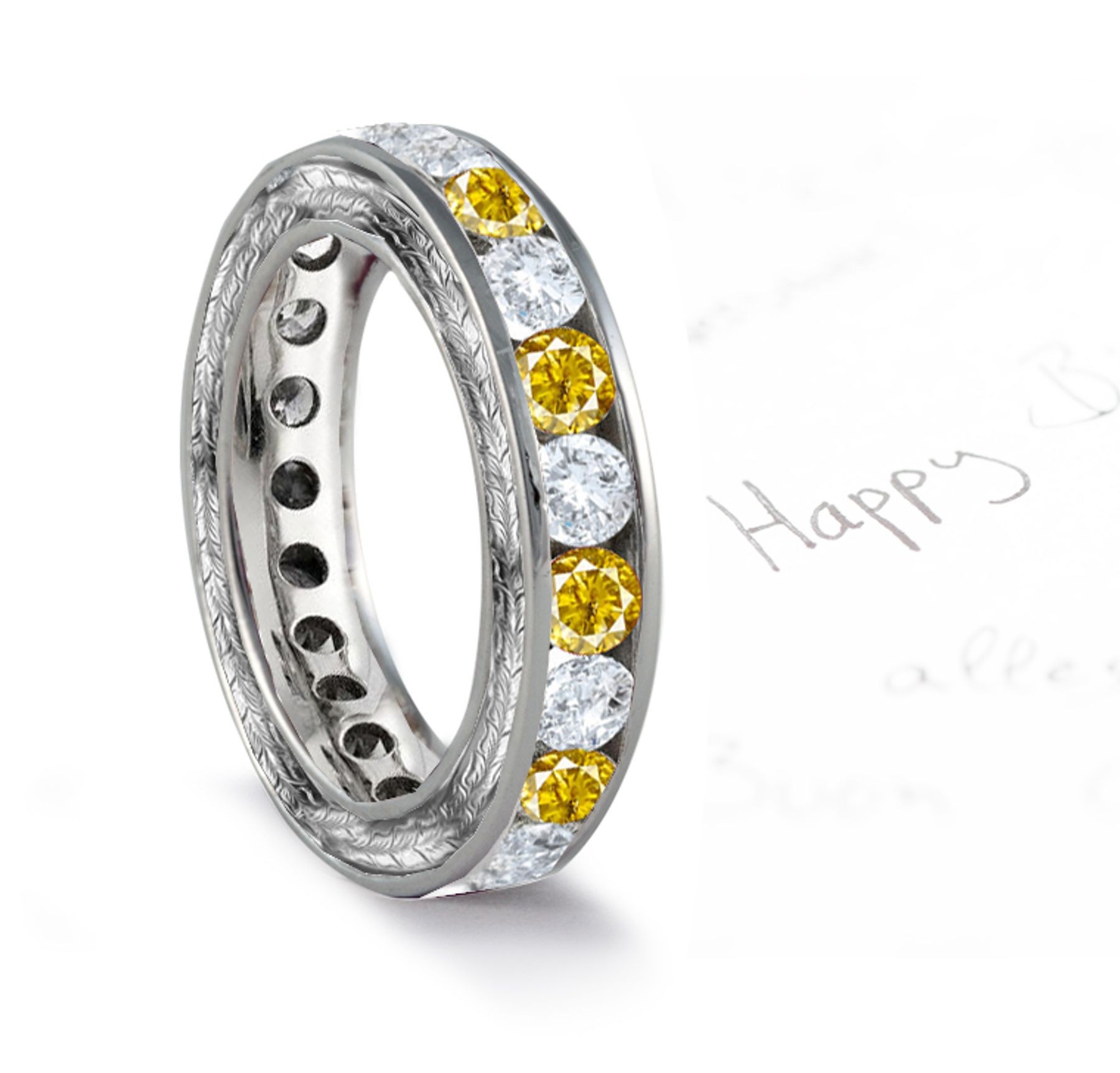 Simmering Yellow Sapphire & Diamond Wedding Bands