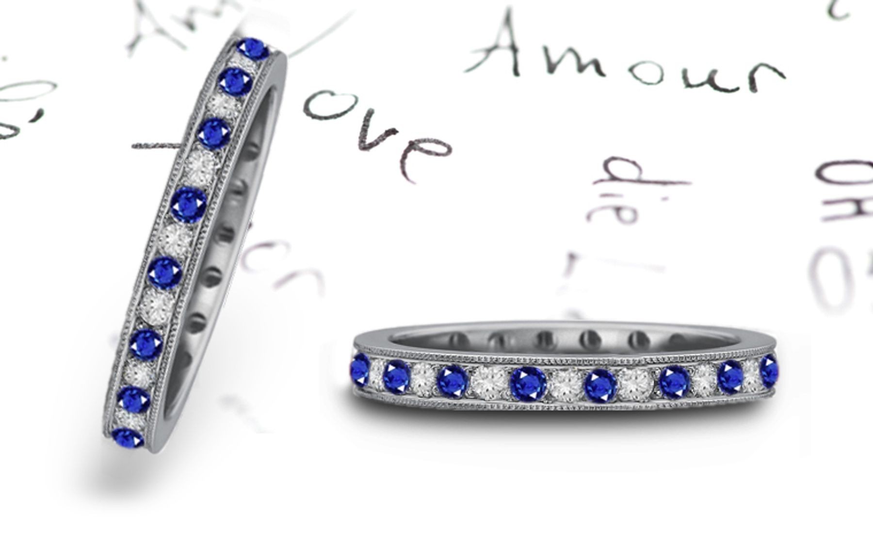 Milgrain Edge Sapphire & Diamond Eternity Band