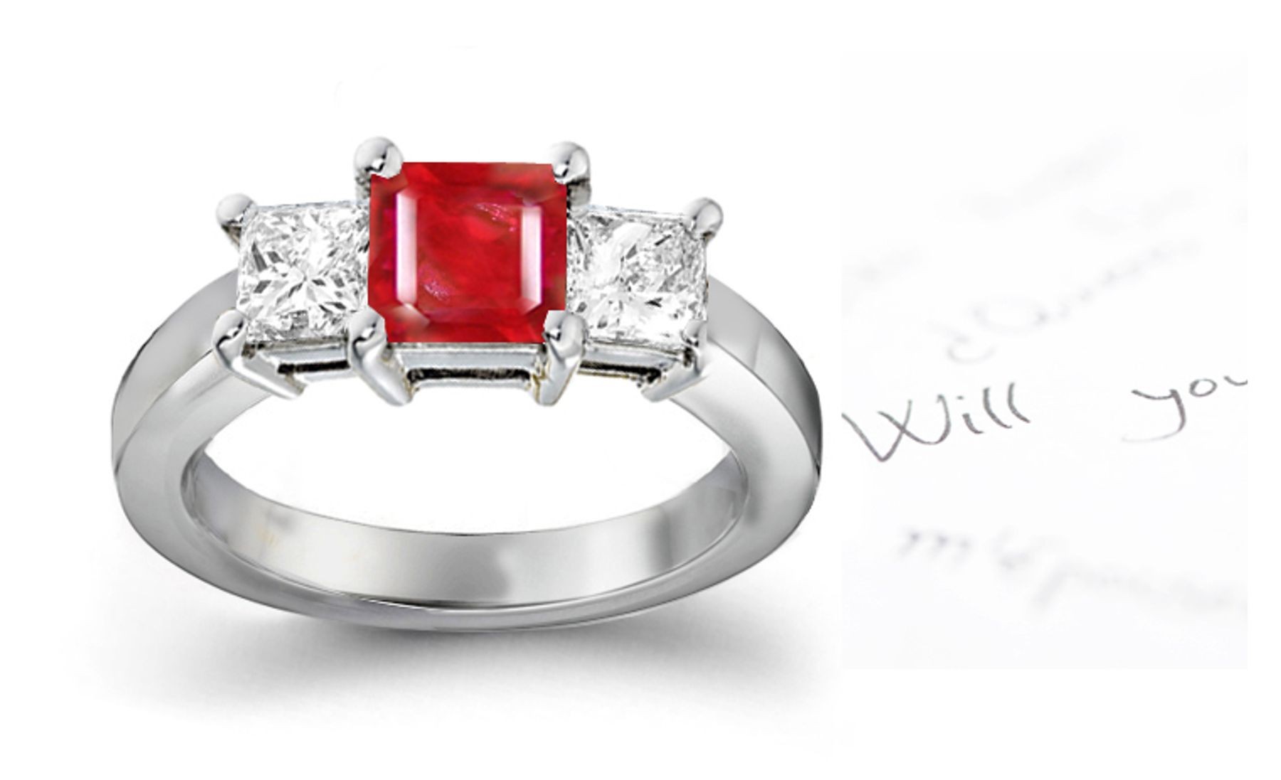 Design Your Own Ring: The finest ruby is a vivid, almost pure soectral red. Diamond and Ruby 14K White Gold Ring