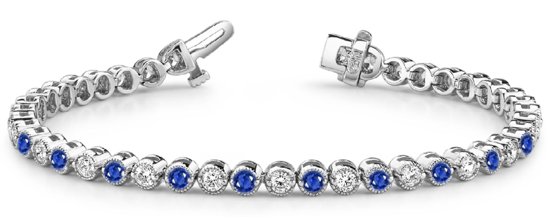 Sapphire & Diamond Link Bracelet Polished or Dull Finish