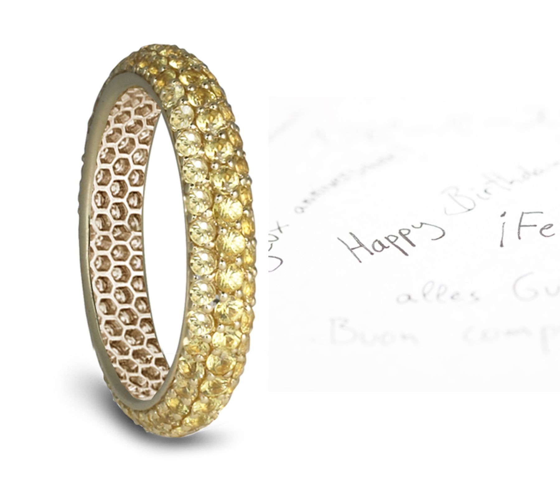 Natural pave Set Yellow Sapphire Eternity Ring in Gold
