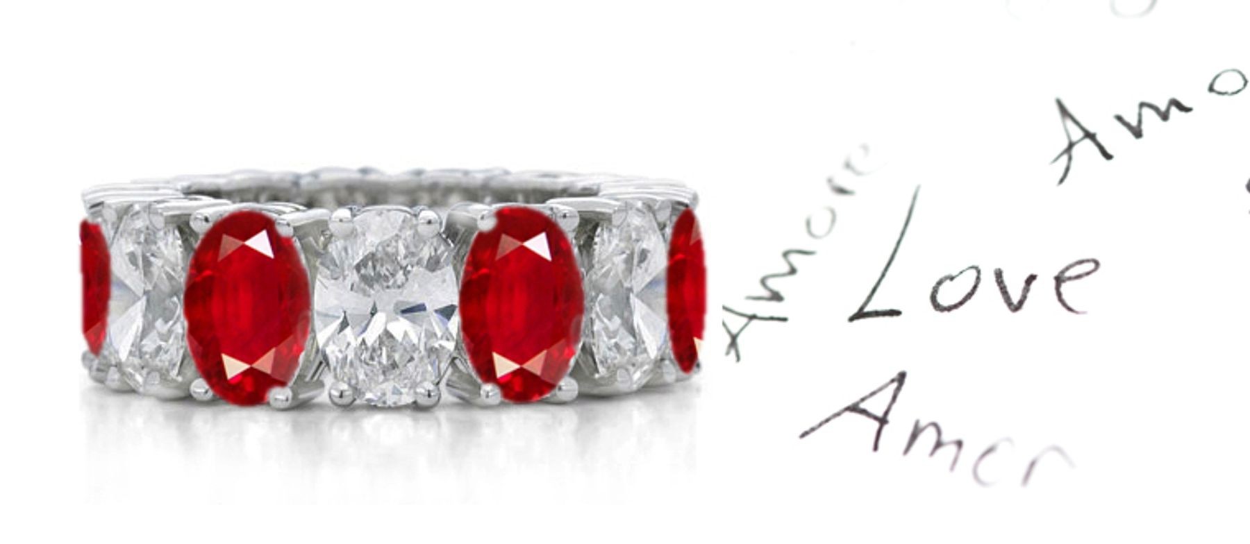 Magnificent: Sparkling Oval Ruby Diamond Eternity Wedding Ring