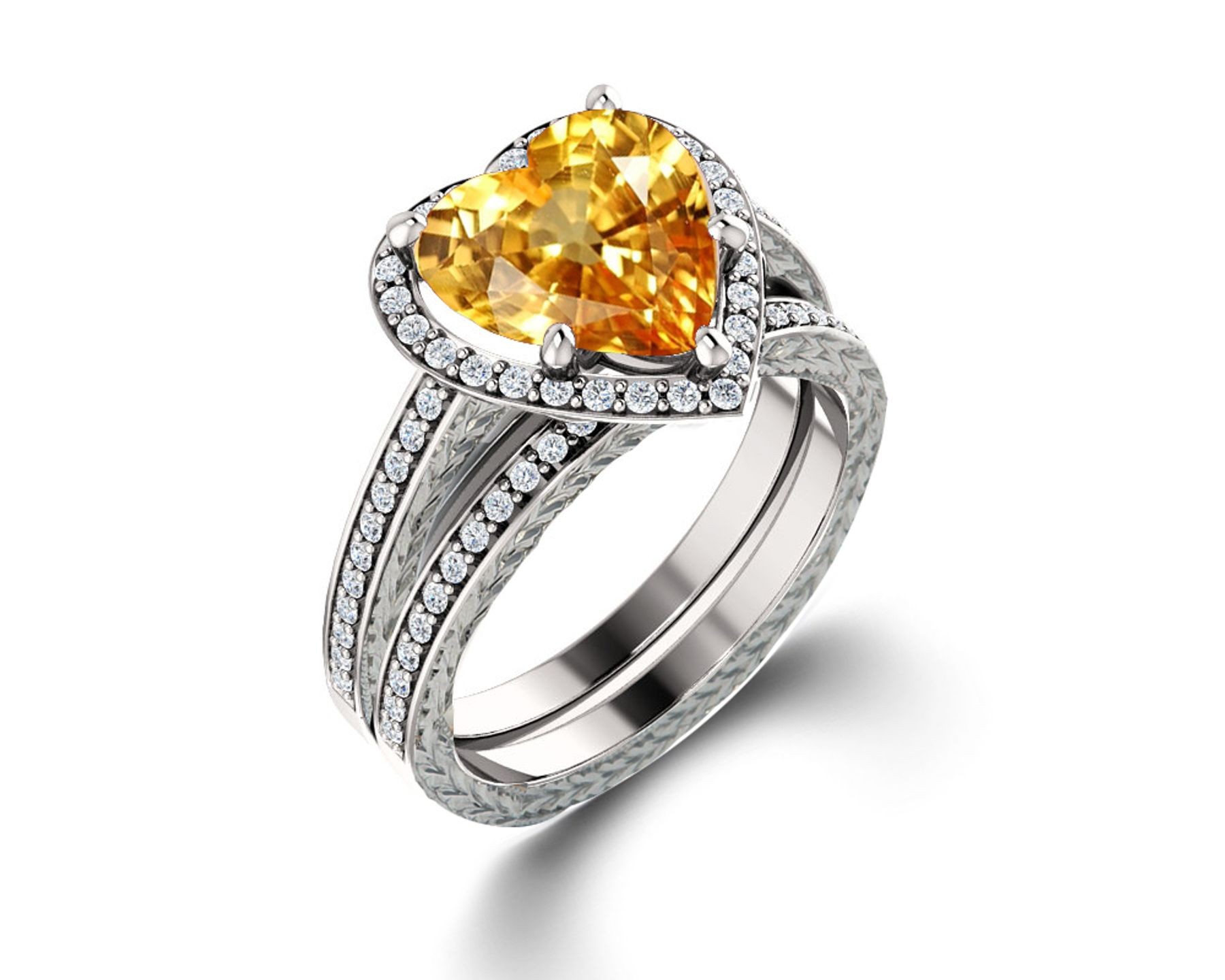 Delicate Micro Pave Halo Vivid Yellow Sapphires & Brilliant-Cut Round Diamonds Designer Engagement Rings