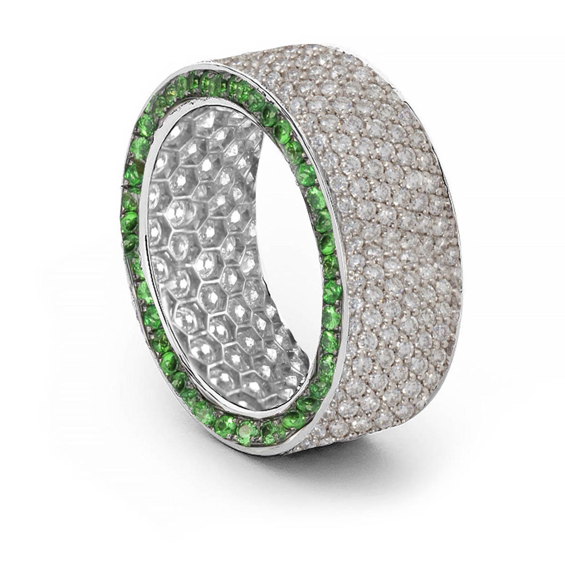 Shop Fine Quality Made To Order Round pave Set Diamond & Emerald Eternity Style Wedding & Anniversary Rings