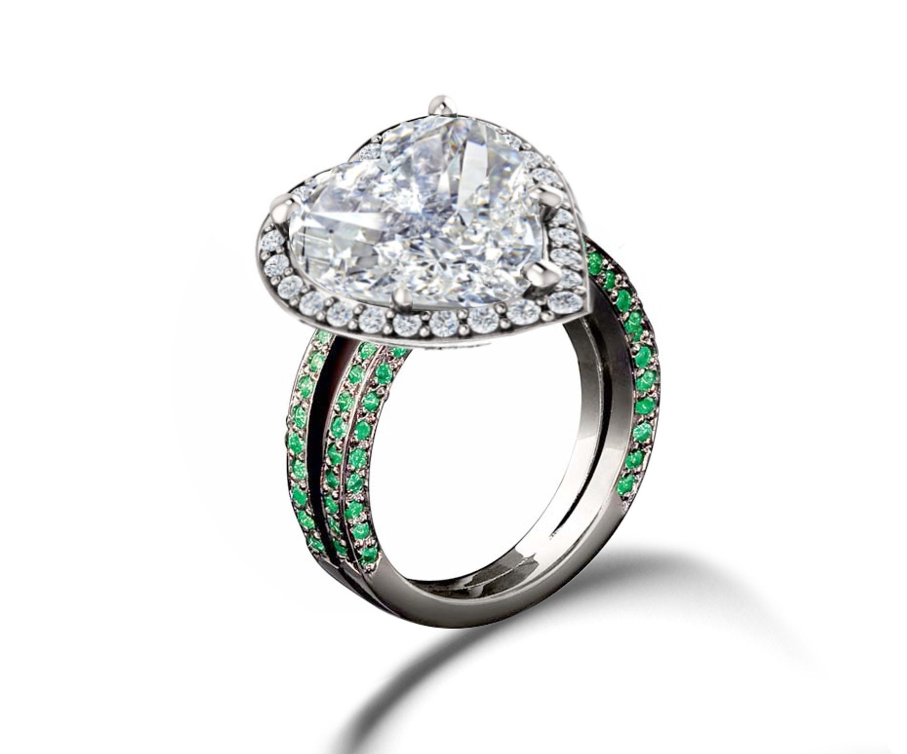 Precision Set Delicate French Micro Pave Halo Rings With Emerald & Diamonds