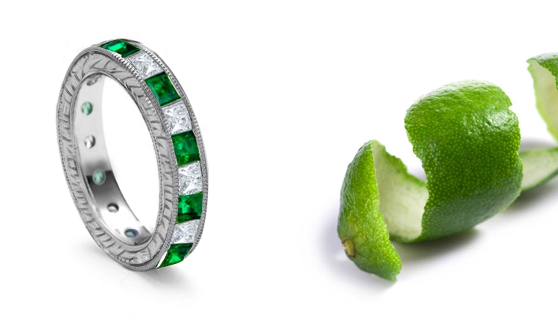 Shining: Vibrant Glittering Square Diamond & Emerald Special Design Ring