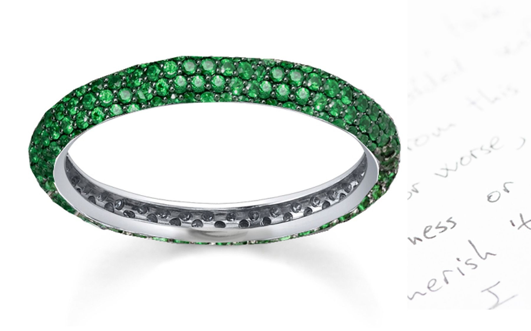 Delicate Micropavee Emerald Wedding Band