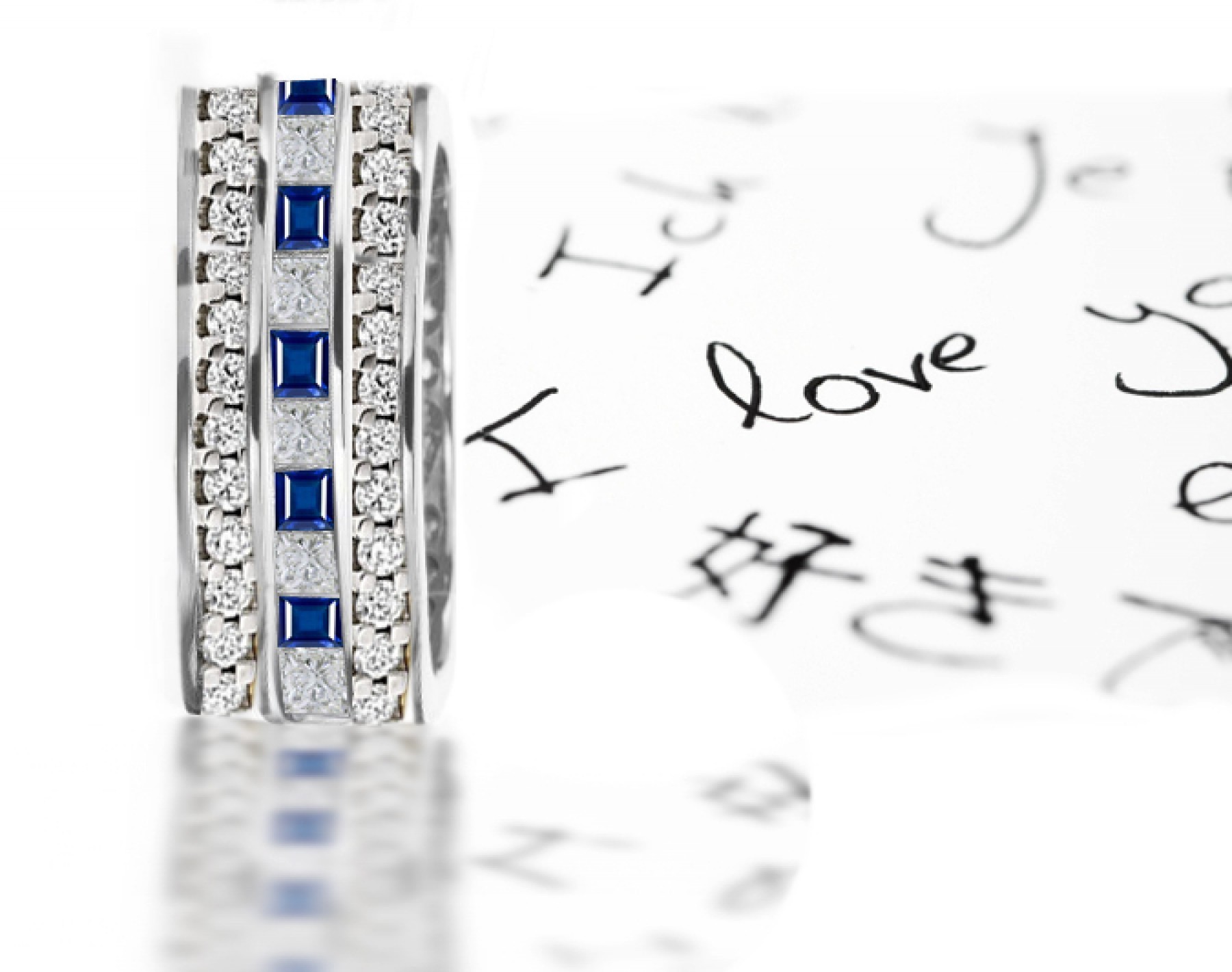 Stacked Square & Round Sapphire Diamond Eternity Wedding Band