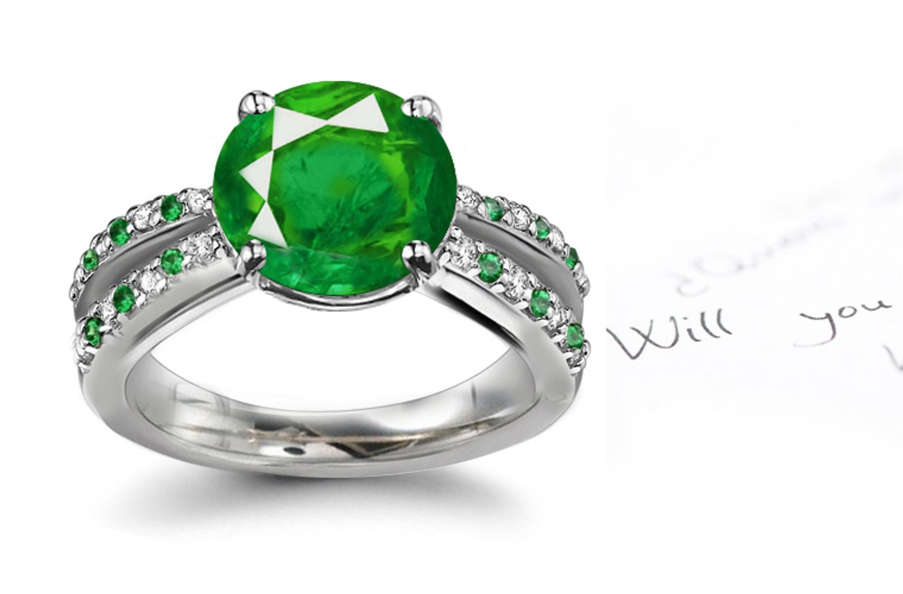 Blazing & Most Gorgeous: Split-Shank Emerald Cut Diamond Ring in 14k White Gold & Hammered Finish Platinum Withstand Blows
