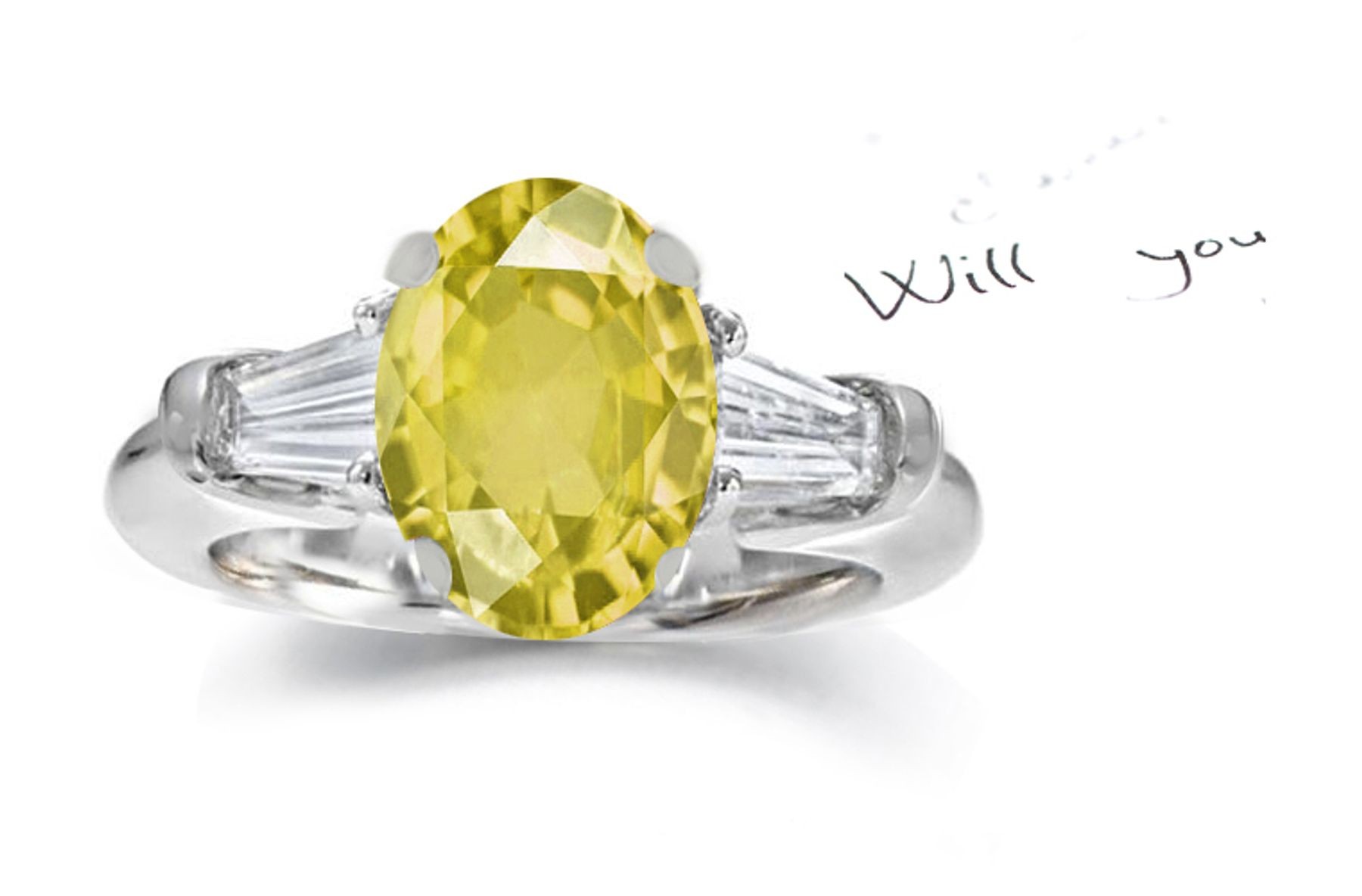 Yellow Sapphire Tapered Diamond Engagement Ring 