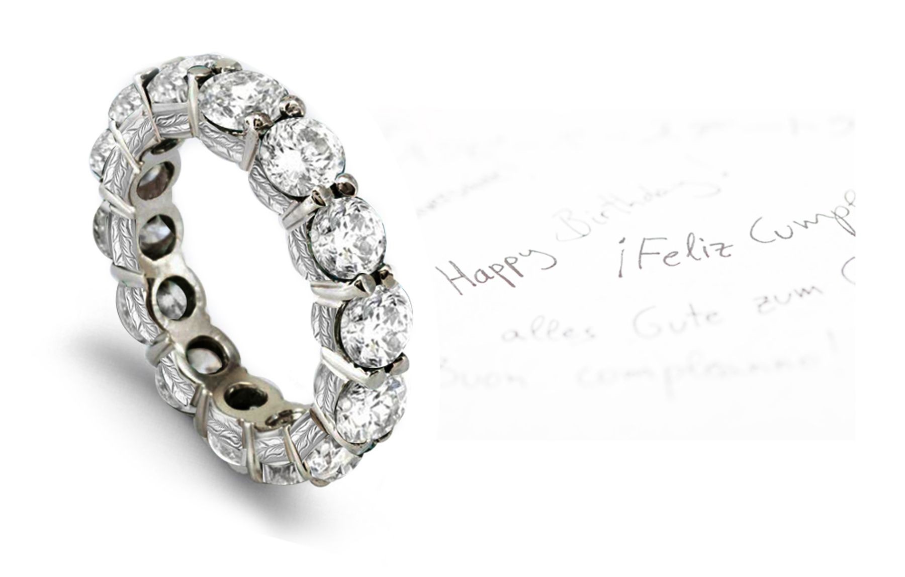 Prong Set Round Diamond Eternity Ring with Basket Hand Engraved & Match Your Engagement Ring