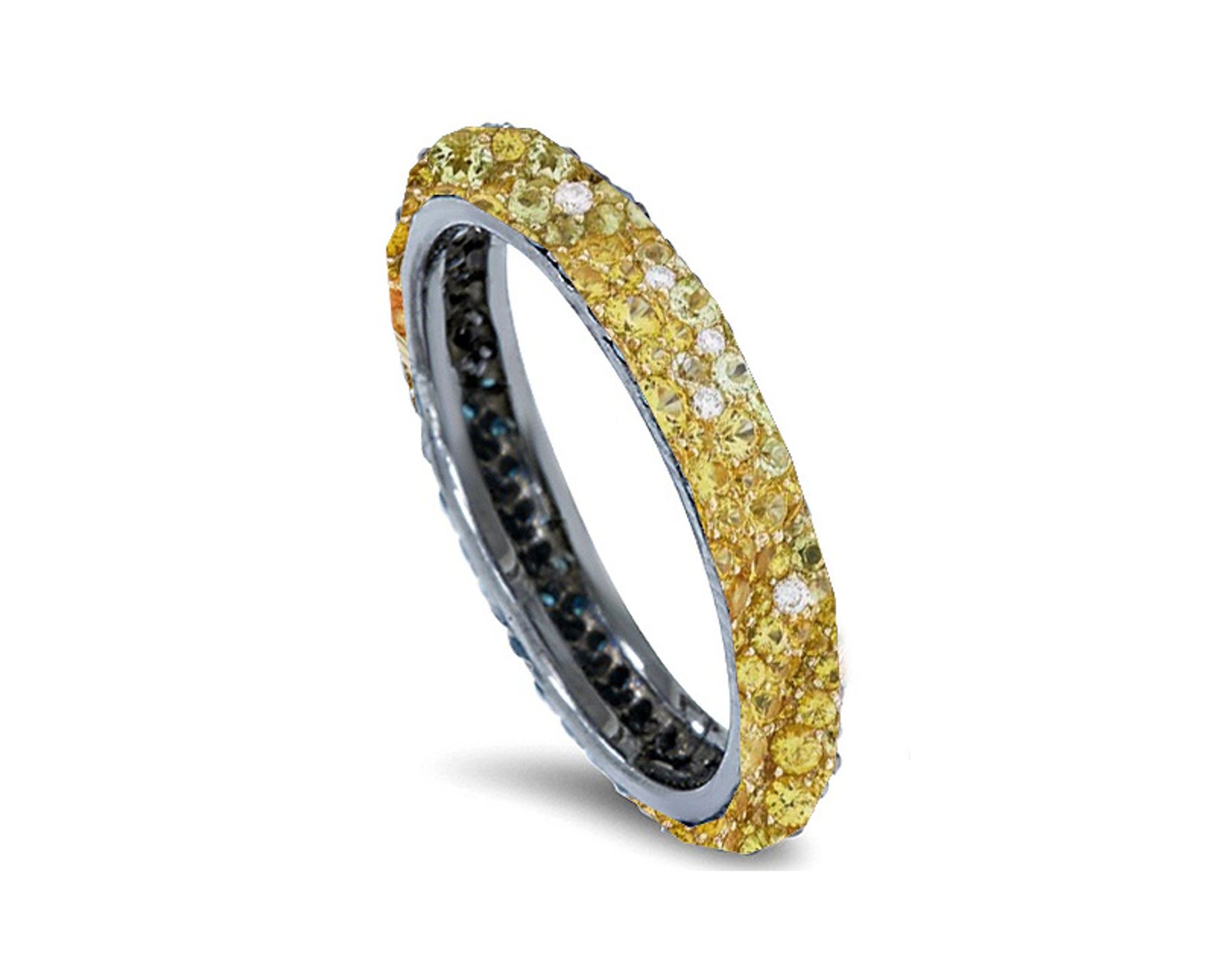 Delicate Women's Eternity Rings Featuring Sunny Yellow Sapphires & Diamonds in Precision Micro pave Settings