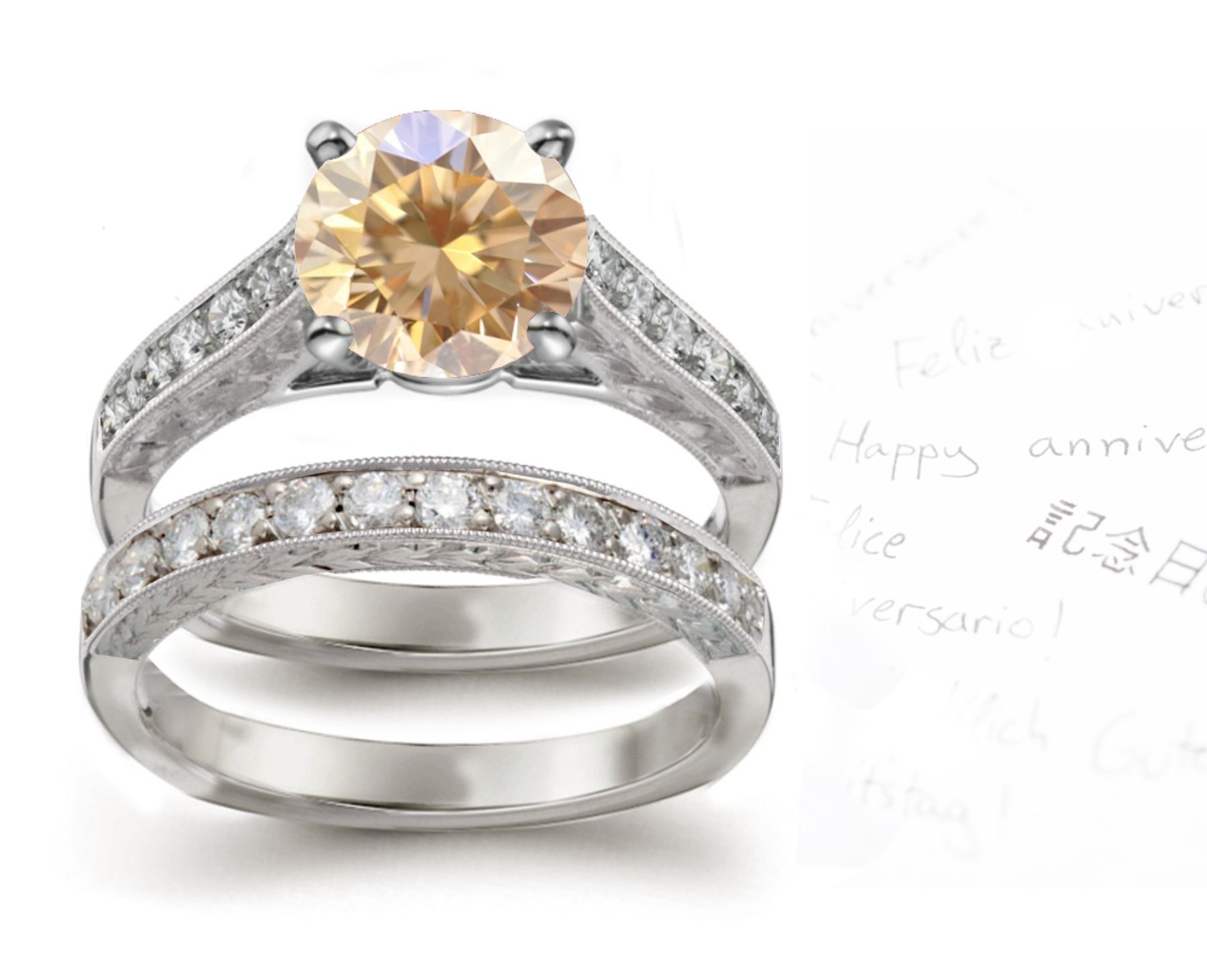 Brown Diamond Engagement & Wedding Ring