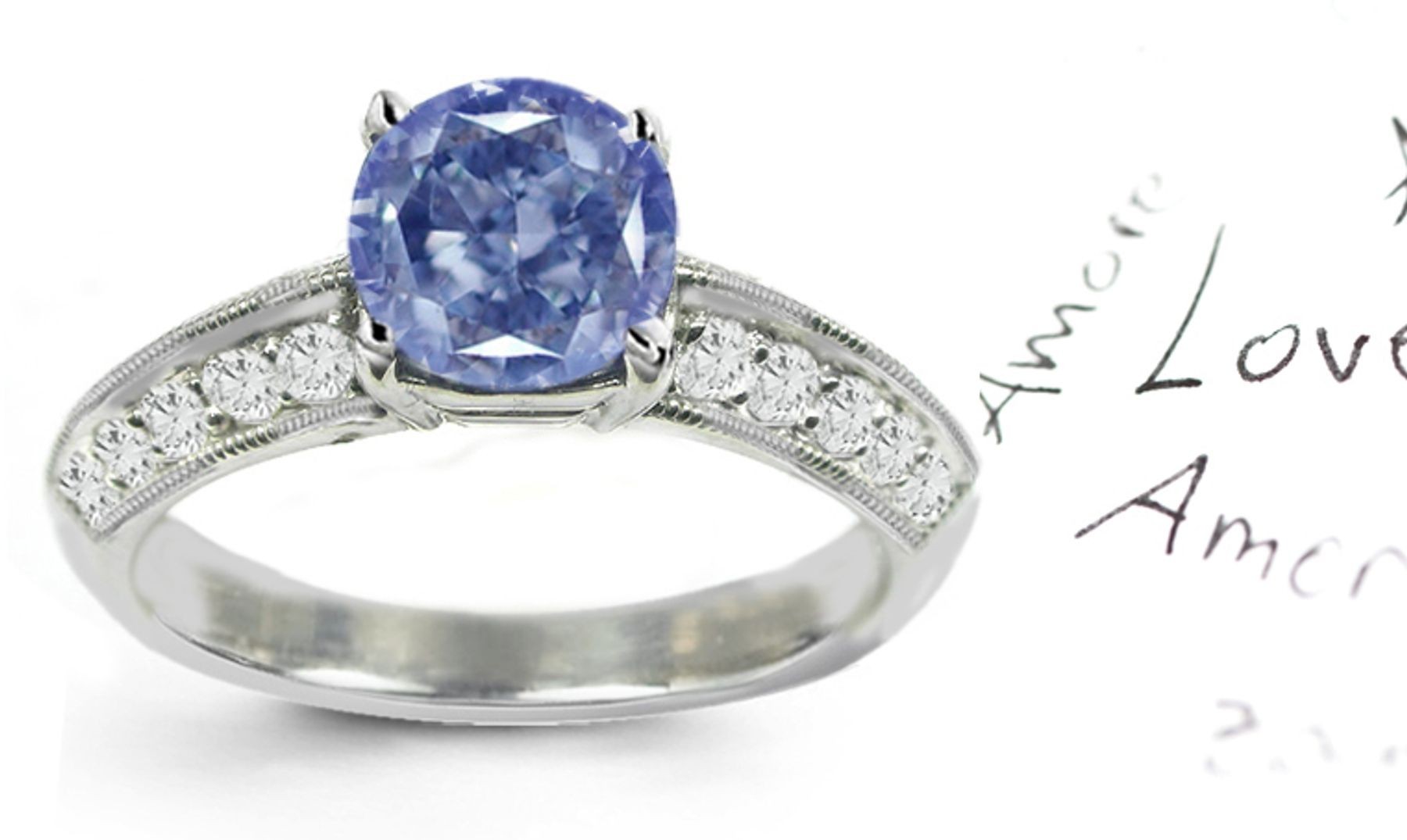 Premier Colored Diamonds Designer Collection - Blue Colored Diamonds & White Diamonds Fancy Blue Diamond Engagement Rings