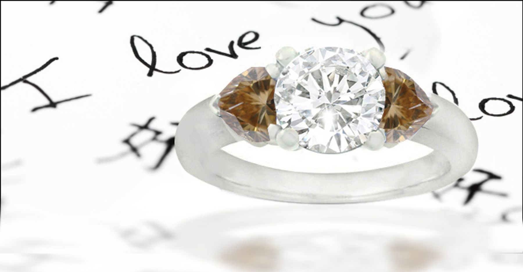 Premier Colored Diamonds Designer Collection - Brown Colored Diamonds & White Diamonds Fancy Diamond Three Stone Engagement Rings