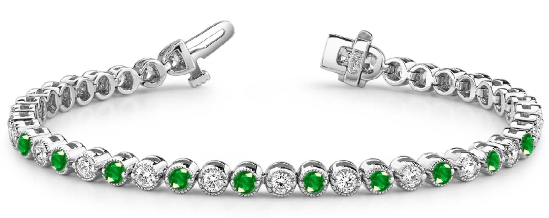 Alternating Rich Green Emeralds & Brilliant Diamonds Spaced At Intervals