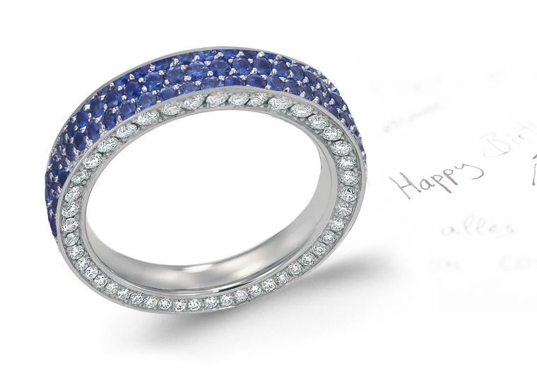 Pave Set Blue Sapphire & Diamond & 18k Yellow Band