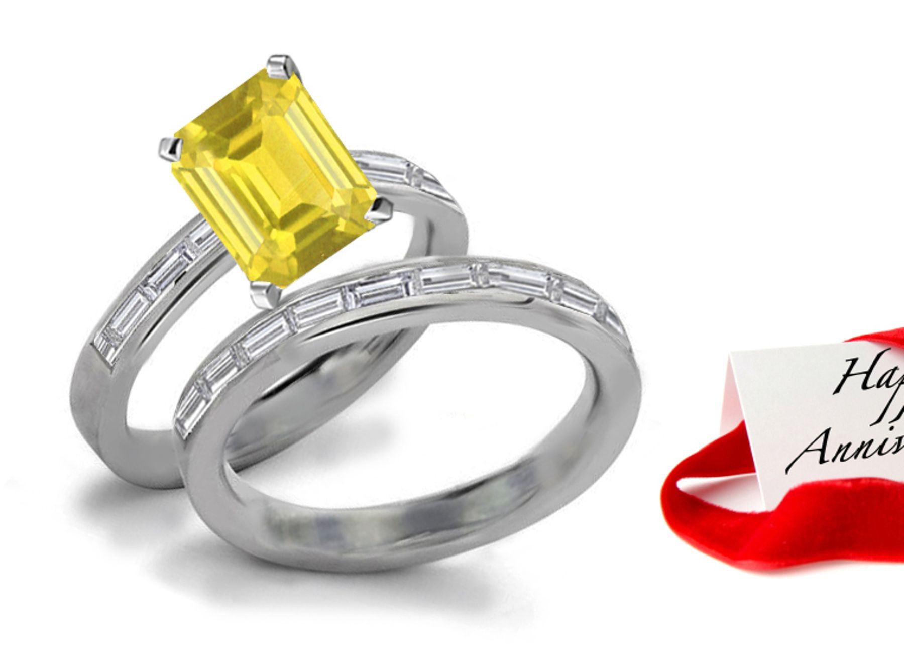 Masterpieces: Yellow Sapphire & Brilliant Cut Diamond Engagement & Wedding Bands