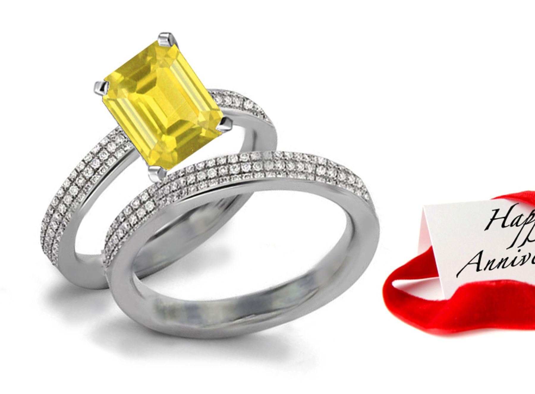 Exquisite: Beautiful Fine Yellow Sapphire Sparkling Diamond Engagement & Wedding Bands