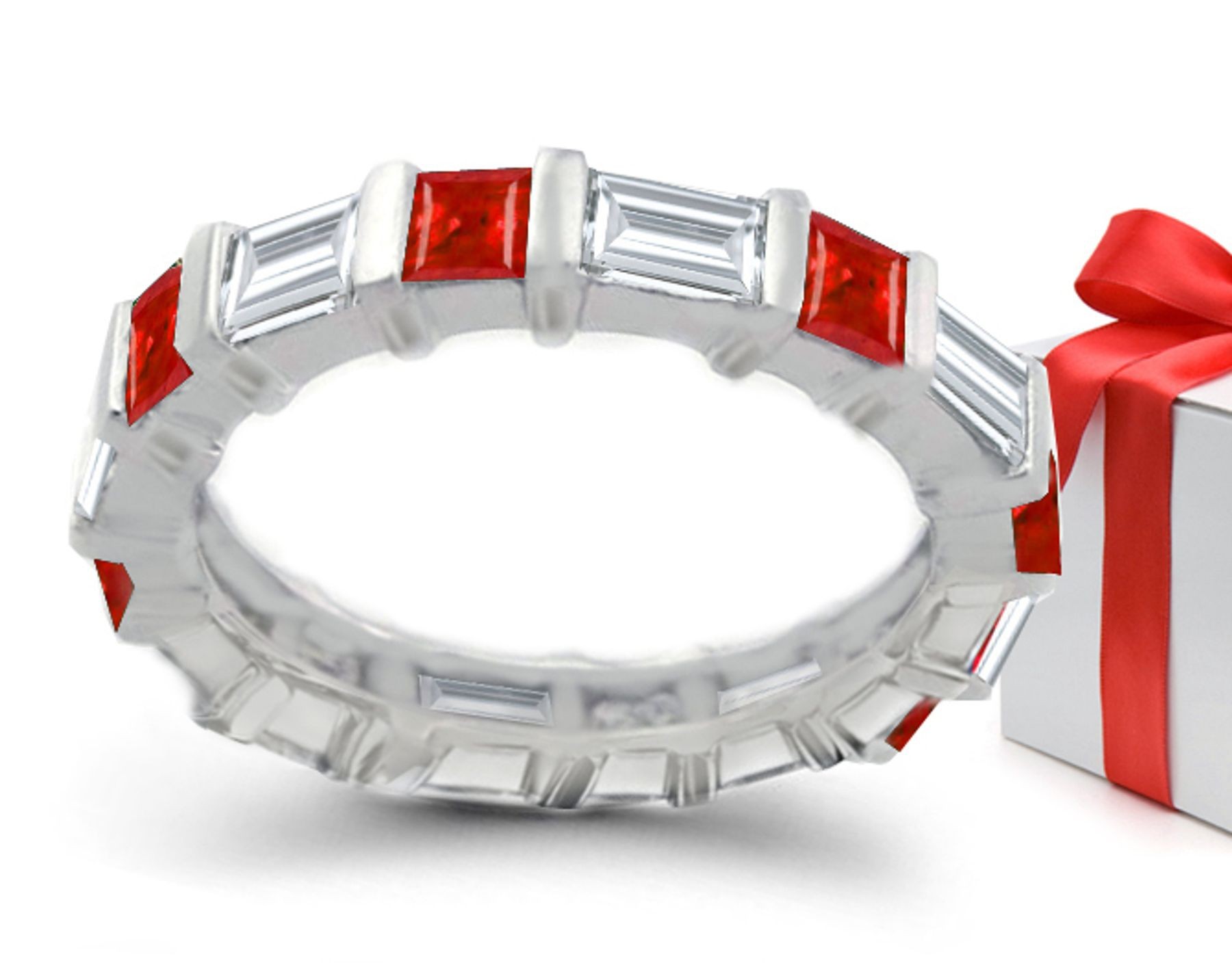 Shining & Pure: Princess Cut Ruby Baguette Diamond Eternity Band