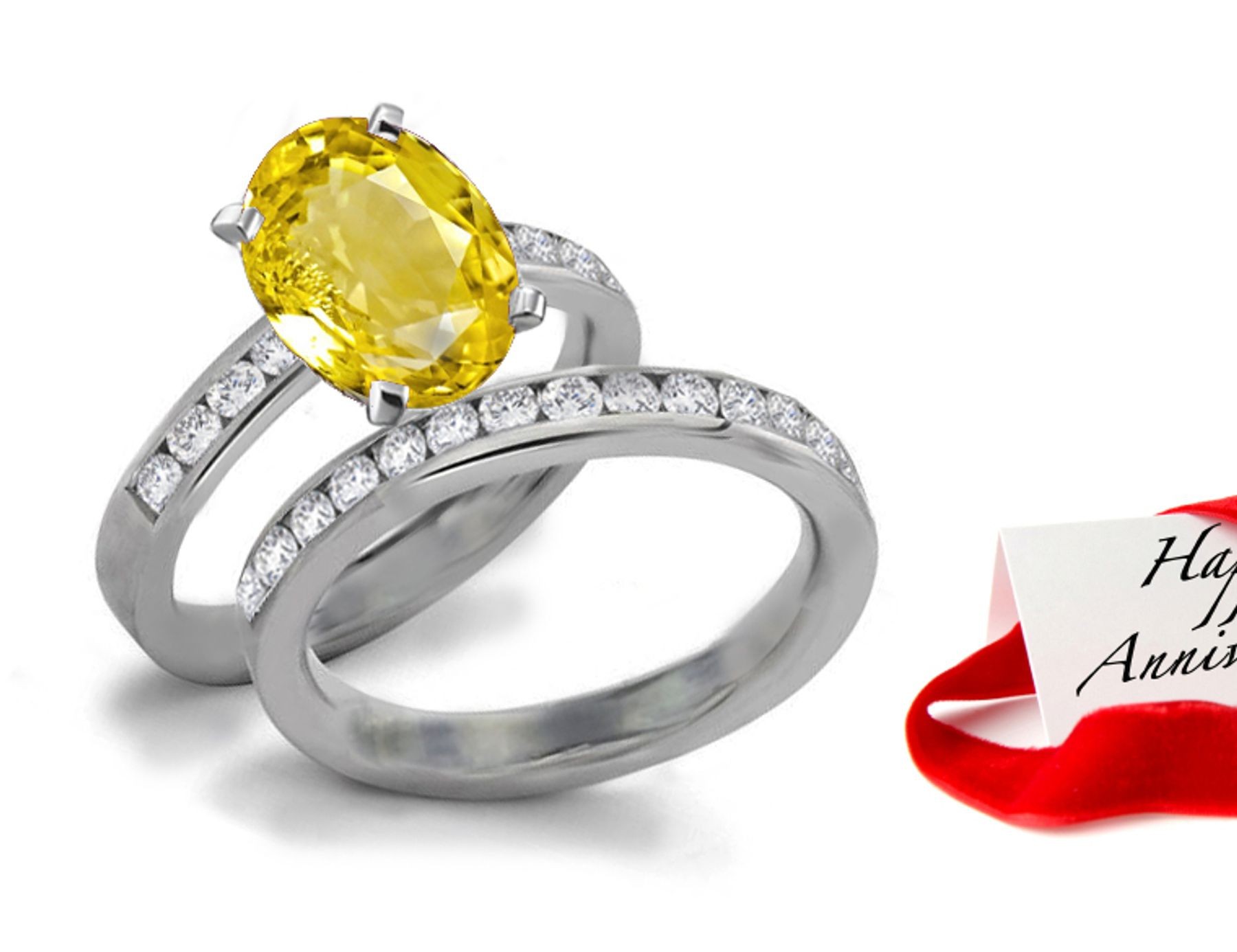 She'll Love: Brightest Rich Yellow Sapphire & Diamond Engagement & Wedding Bands