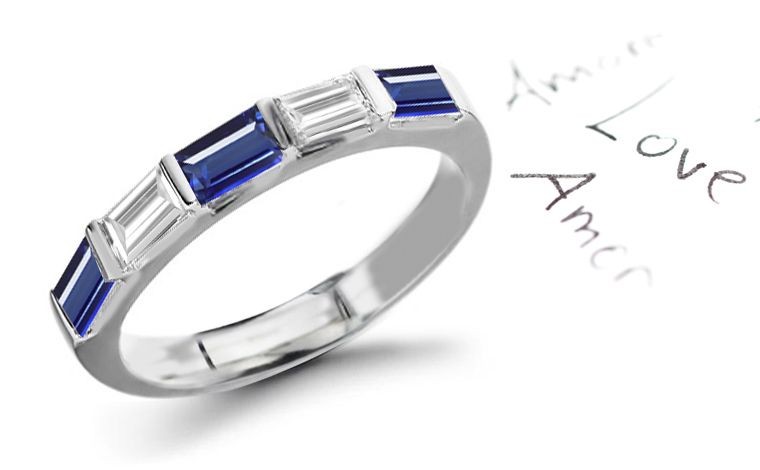 6 Stone Baguette Sapphire & Diamond Anniversary Ring