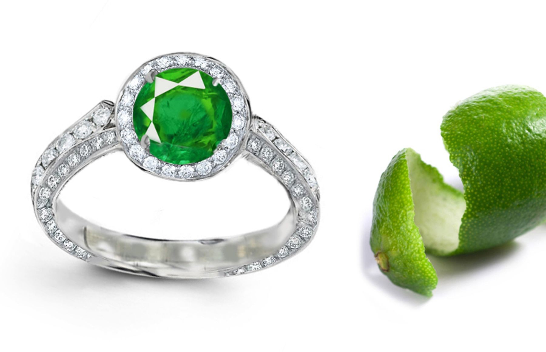 Three-stone Diamond Rings: This Gold & Dark Green Tone Emeralds Diamonds Halo & Micropave & Ring Passes The Test of Eyes