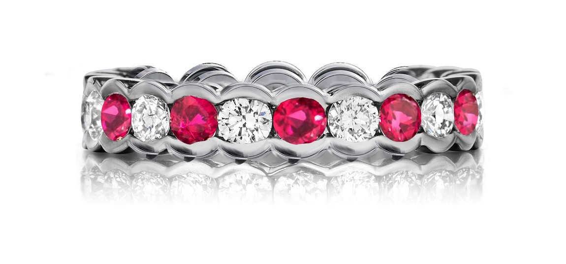Expertly Crafted Precision Set High Quality Diamond & Ruby Eternity Band Rings