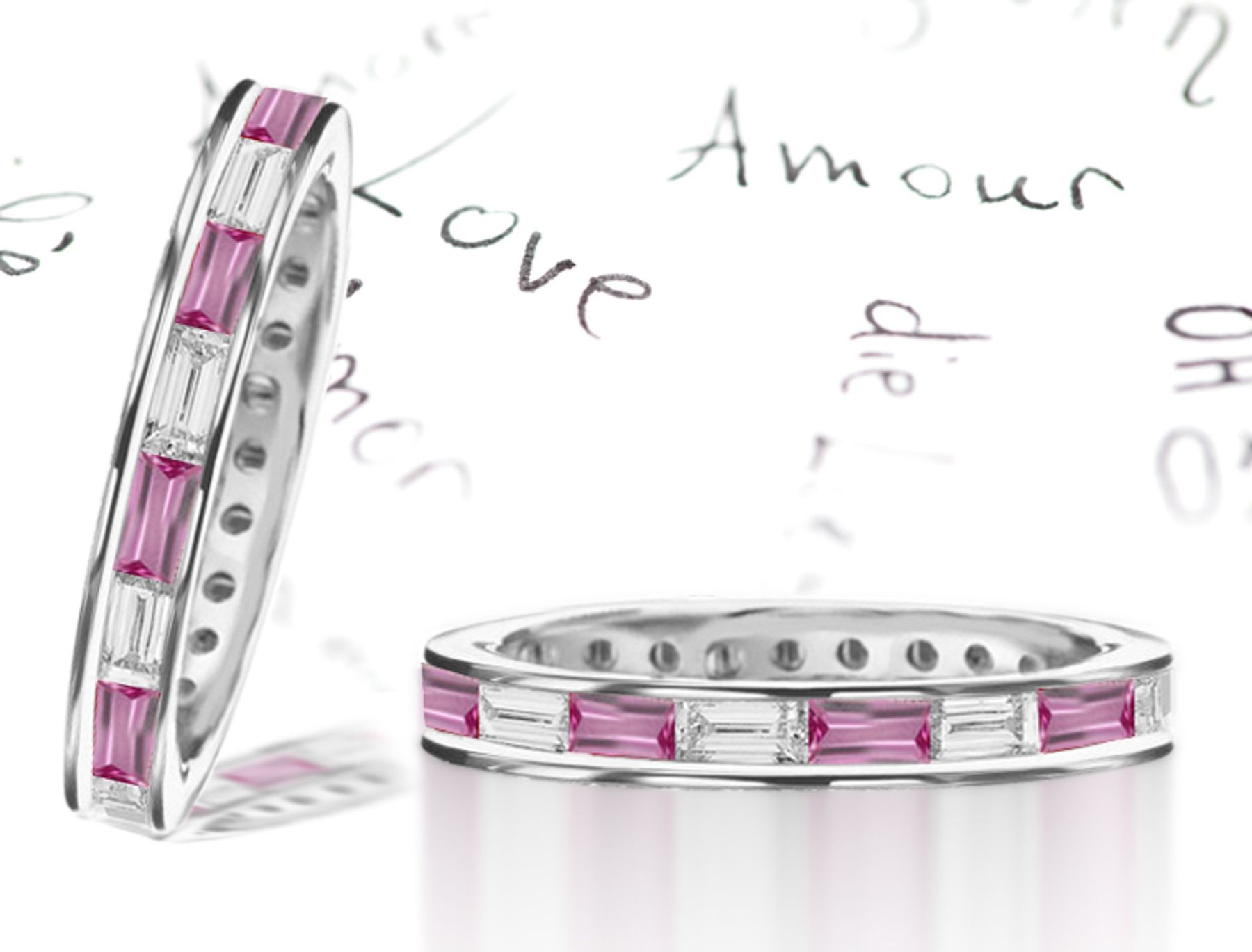 Baguette Pink Sapphire & Diamond Eternity Rings
