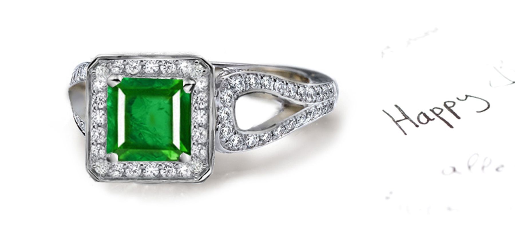 Different and Varied Arrangement:18k Gold Mystic Precious Stones  Square Bright Extra Emerald, Diamond Halo Chevron Ring