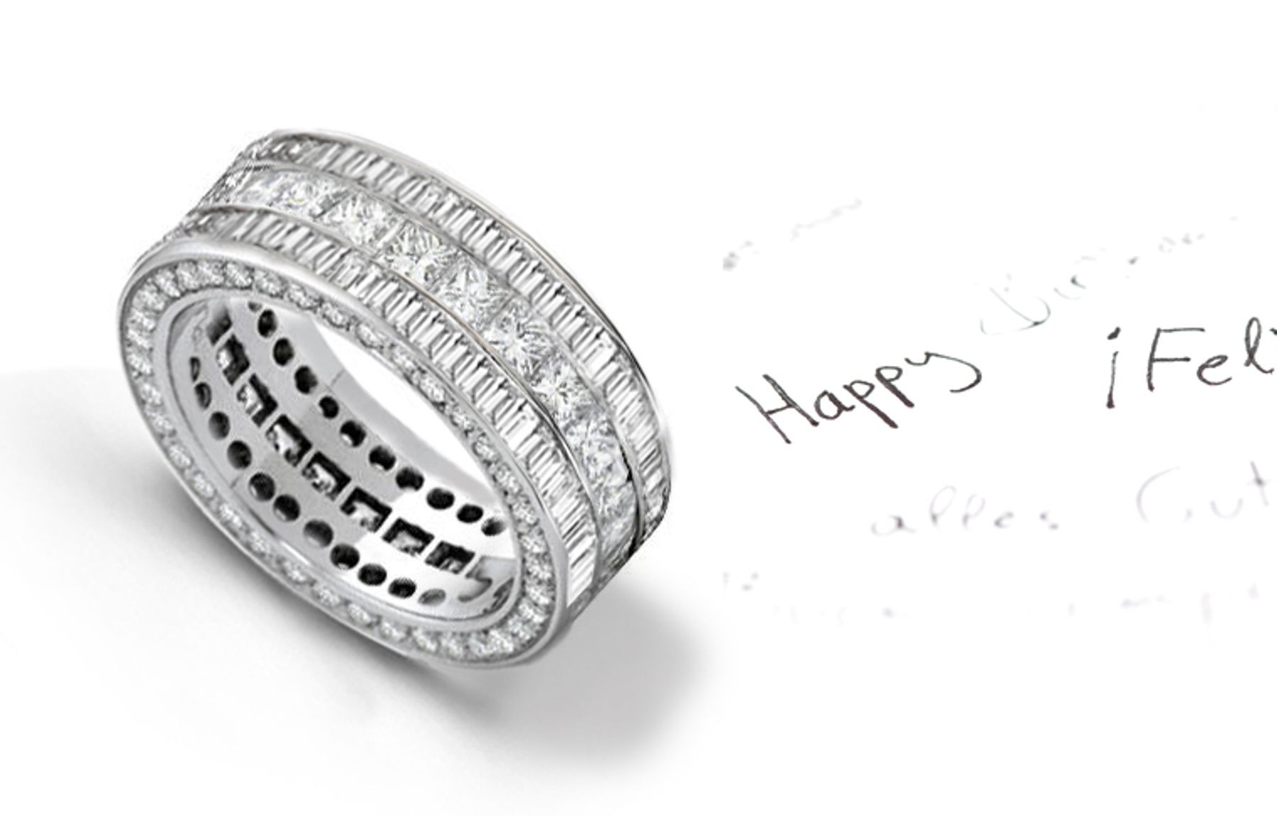 Impressive: Eternity Ring with Diamonds in Center & Shank Sides