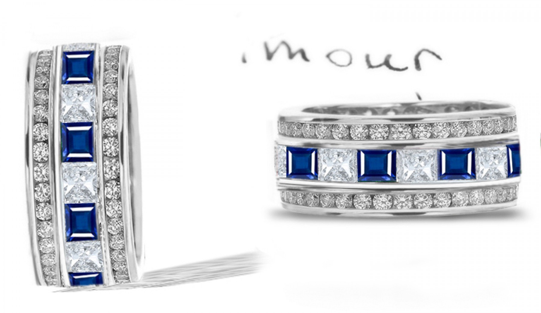 Stacked Square Sapphire & Diamond Eternity Anniversary Ring