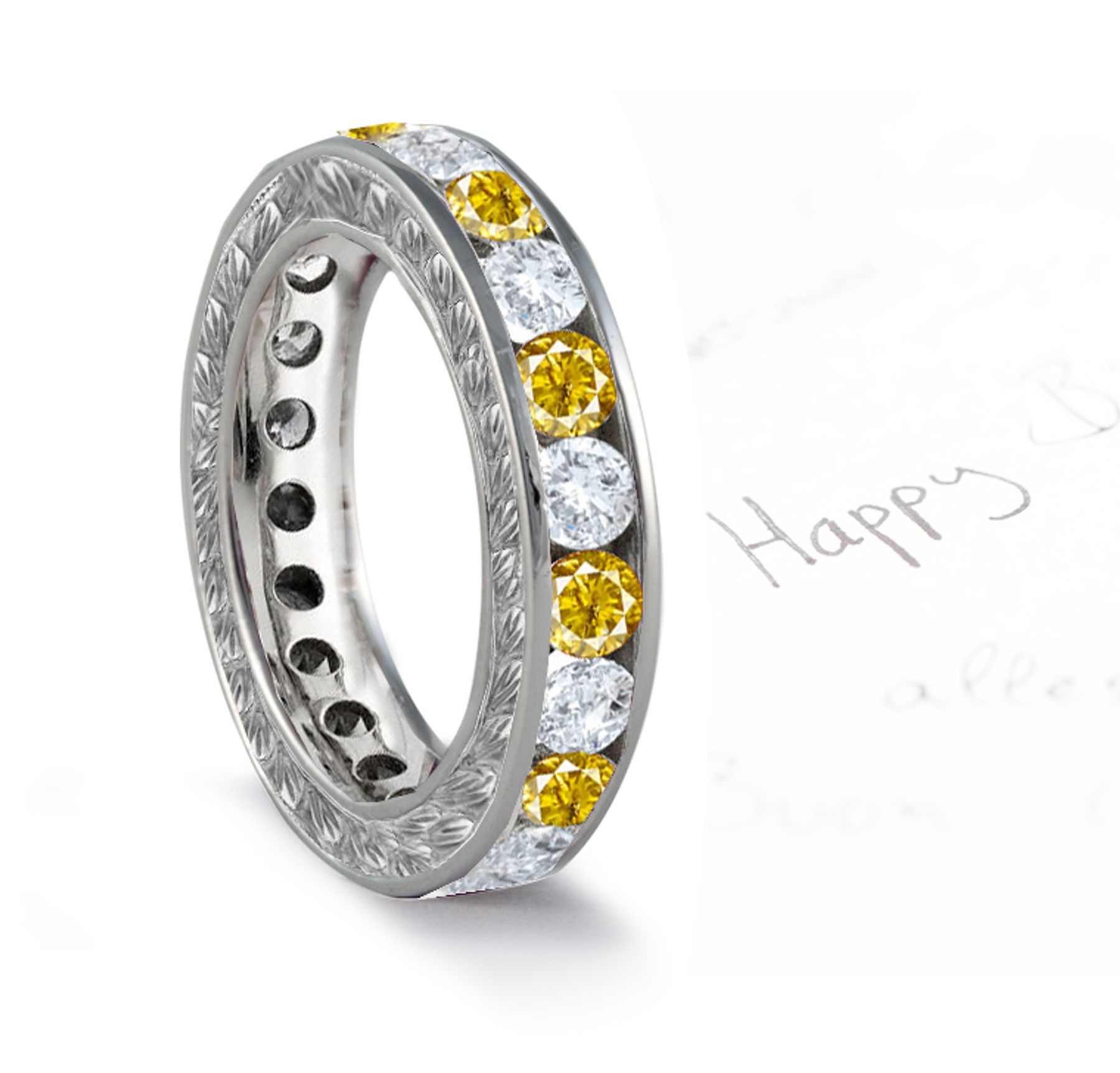 Phenomenal Yellow Sapphire & Diamond Wedding Bands