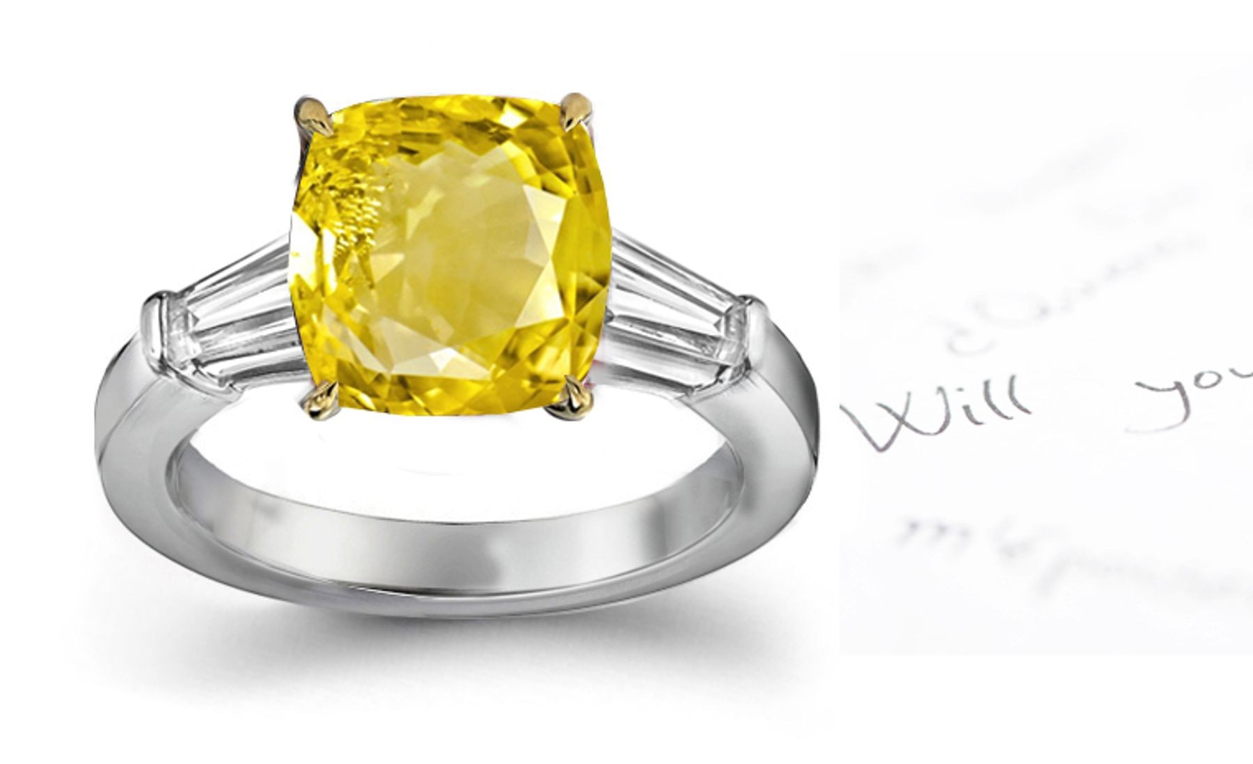 yellow Sapphire Cushion & Diamond Designer Rings