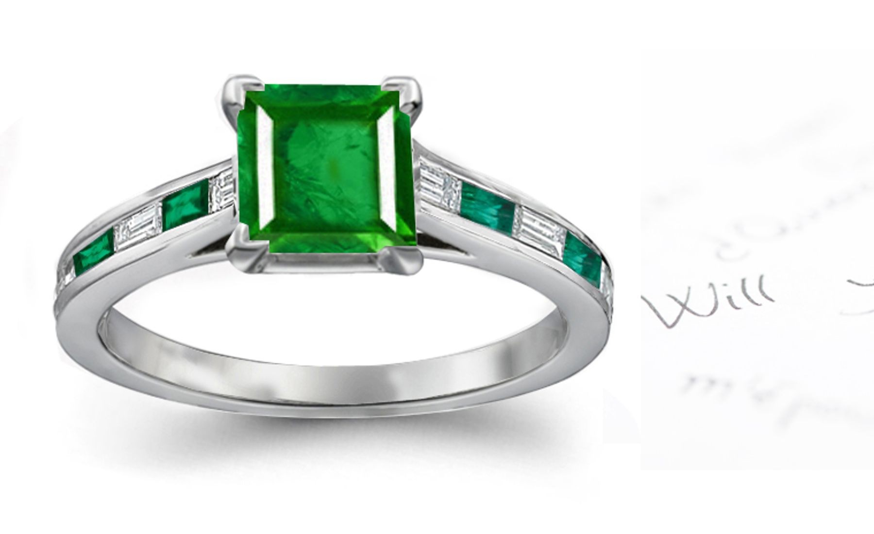Zodiacal Princess Cut Emerald atop Baguette Emerald & DiamondDevine Yellow Gold Ring
