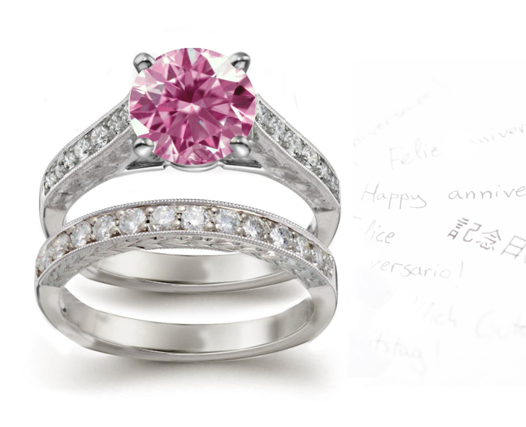 Round Pink Diamond Engagement & Wedding Ring