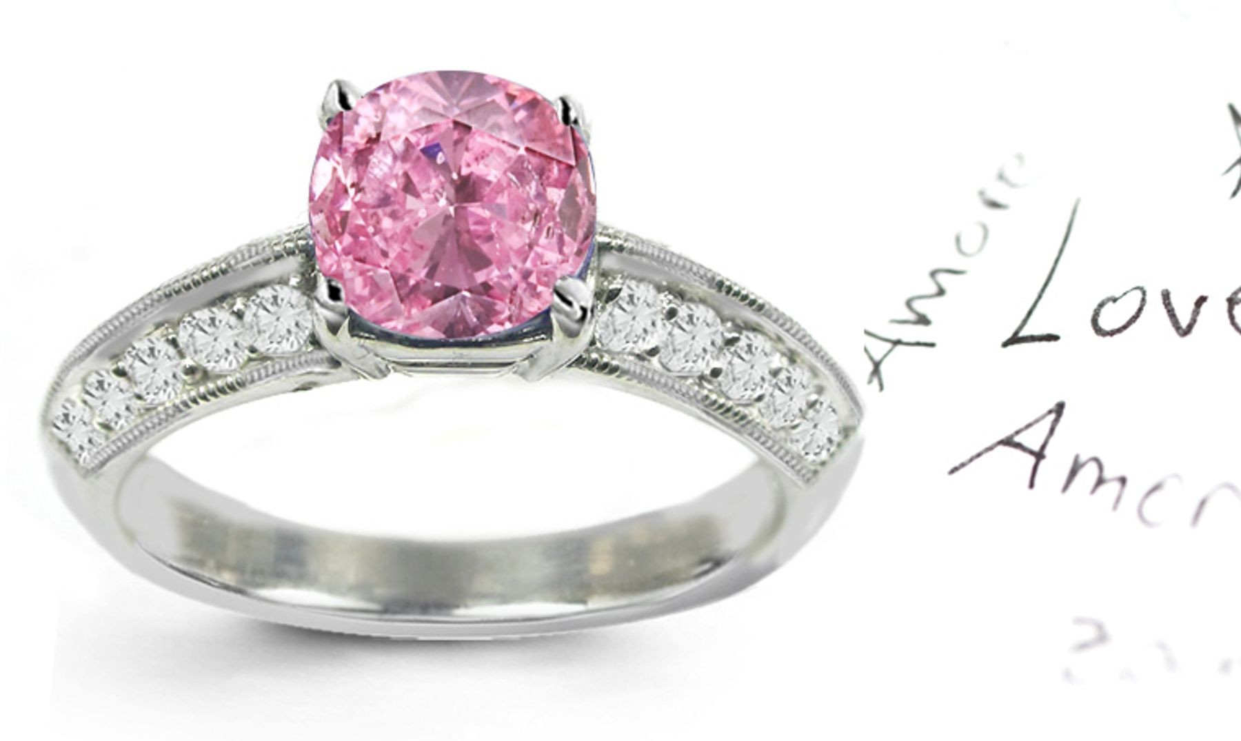 Premier Colored Diamonds Designer Collection - Pink Colored Diamonds & White Diamonds Fancy Pink Diamond Engagement Rings