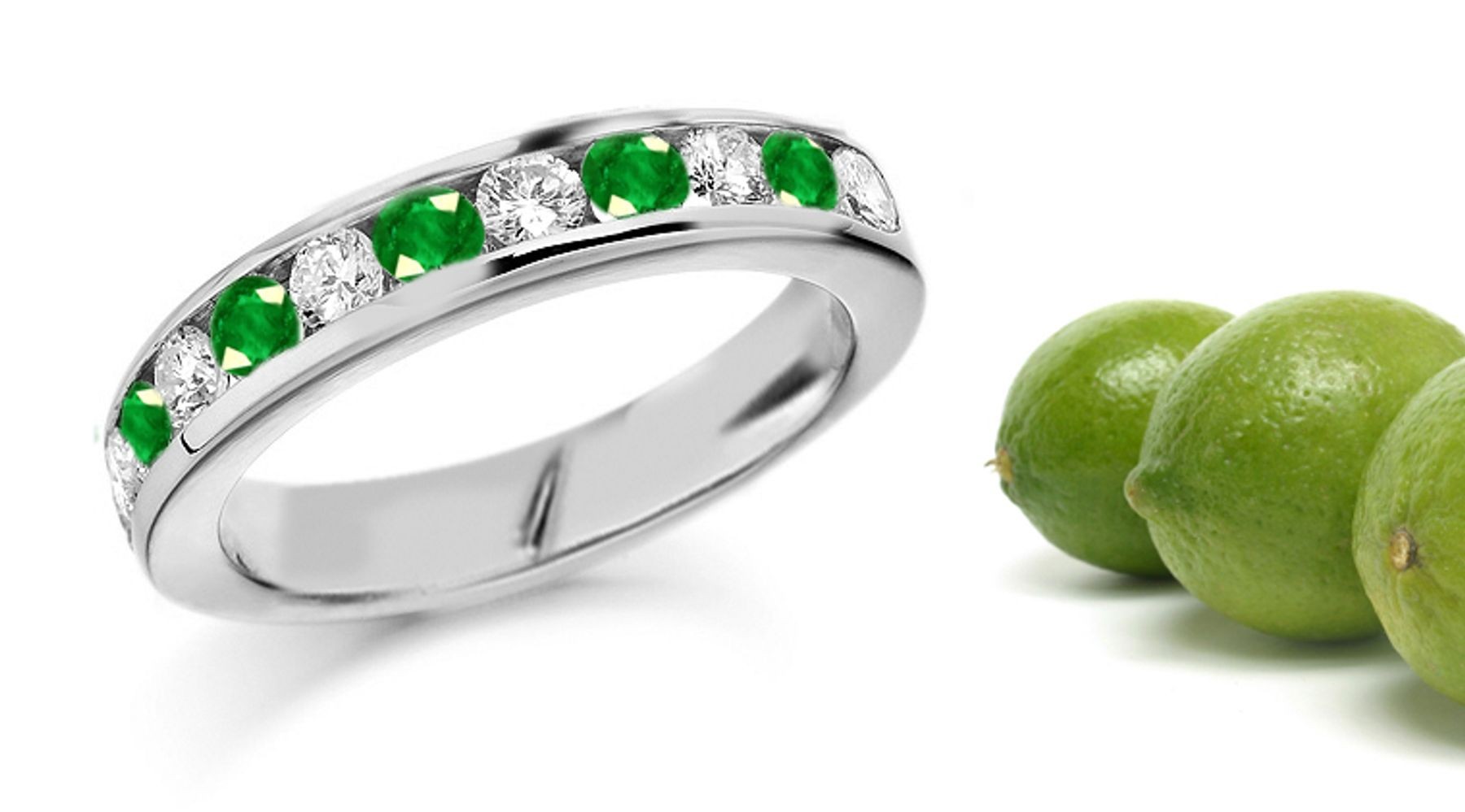 A Perfect Love Story: 11 Stone Emerald & Diamond Band in Gold