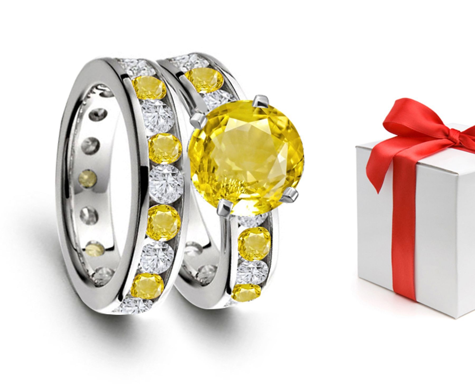 Exceptional: Beautiful Yellow Sapphire & Diamond Engagement & Wedding Rings
