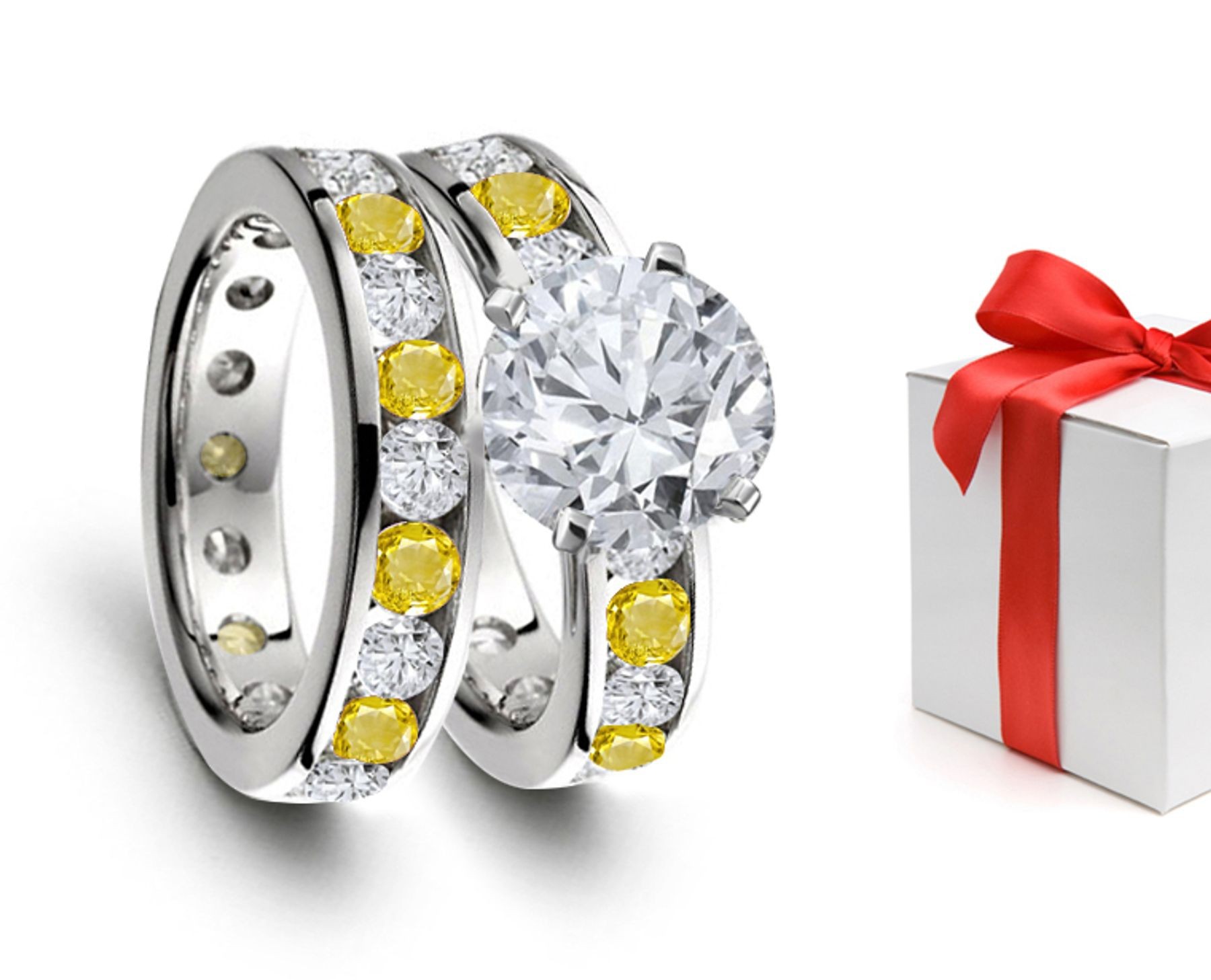 Distinctive: Yellow Sapphire & Diamond Engagement & Wedding Rings