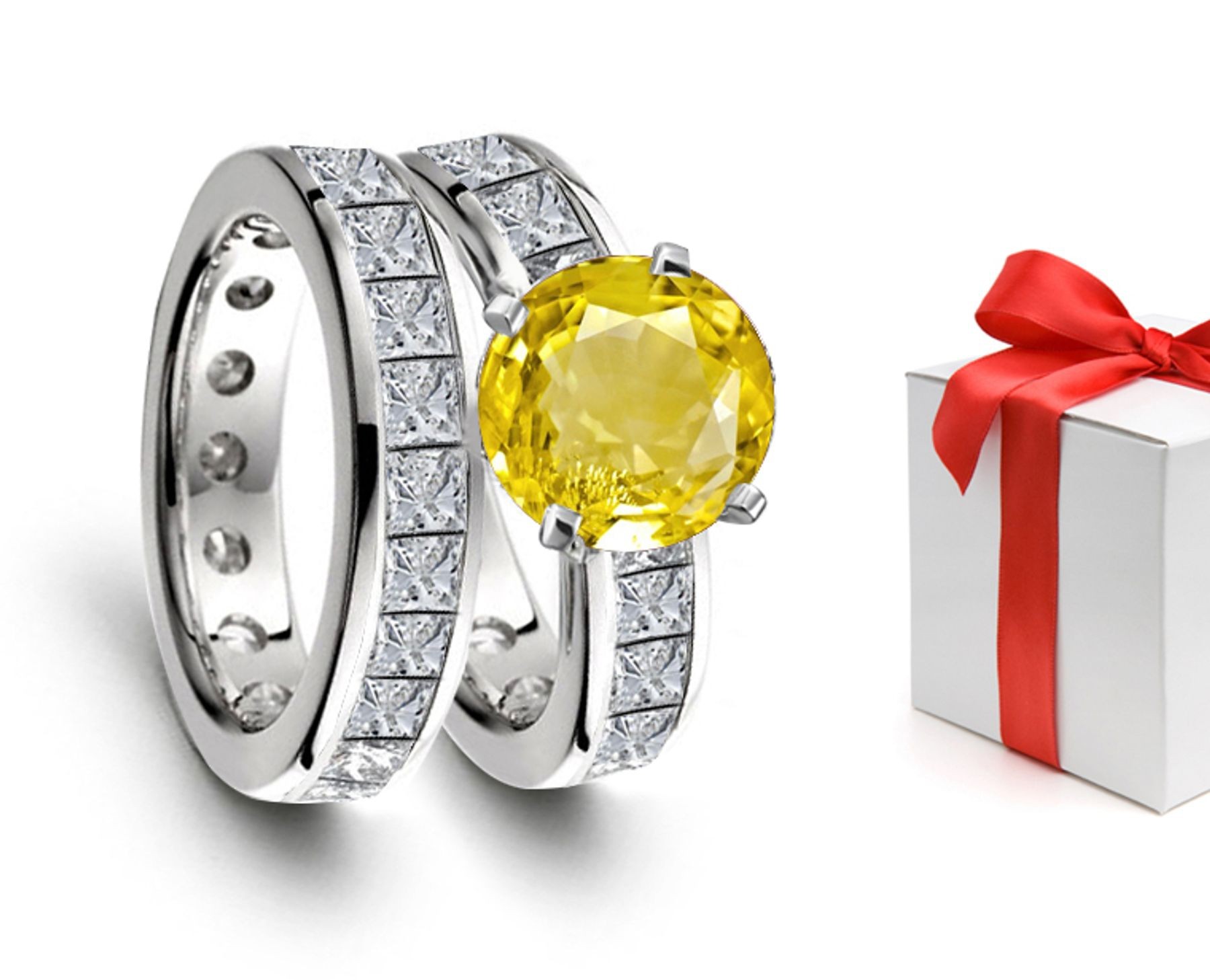 Impeccable: Yellow Sapphire & Diamond Engagement & Wedding Rings