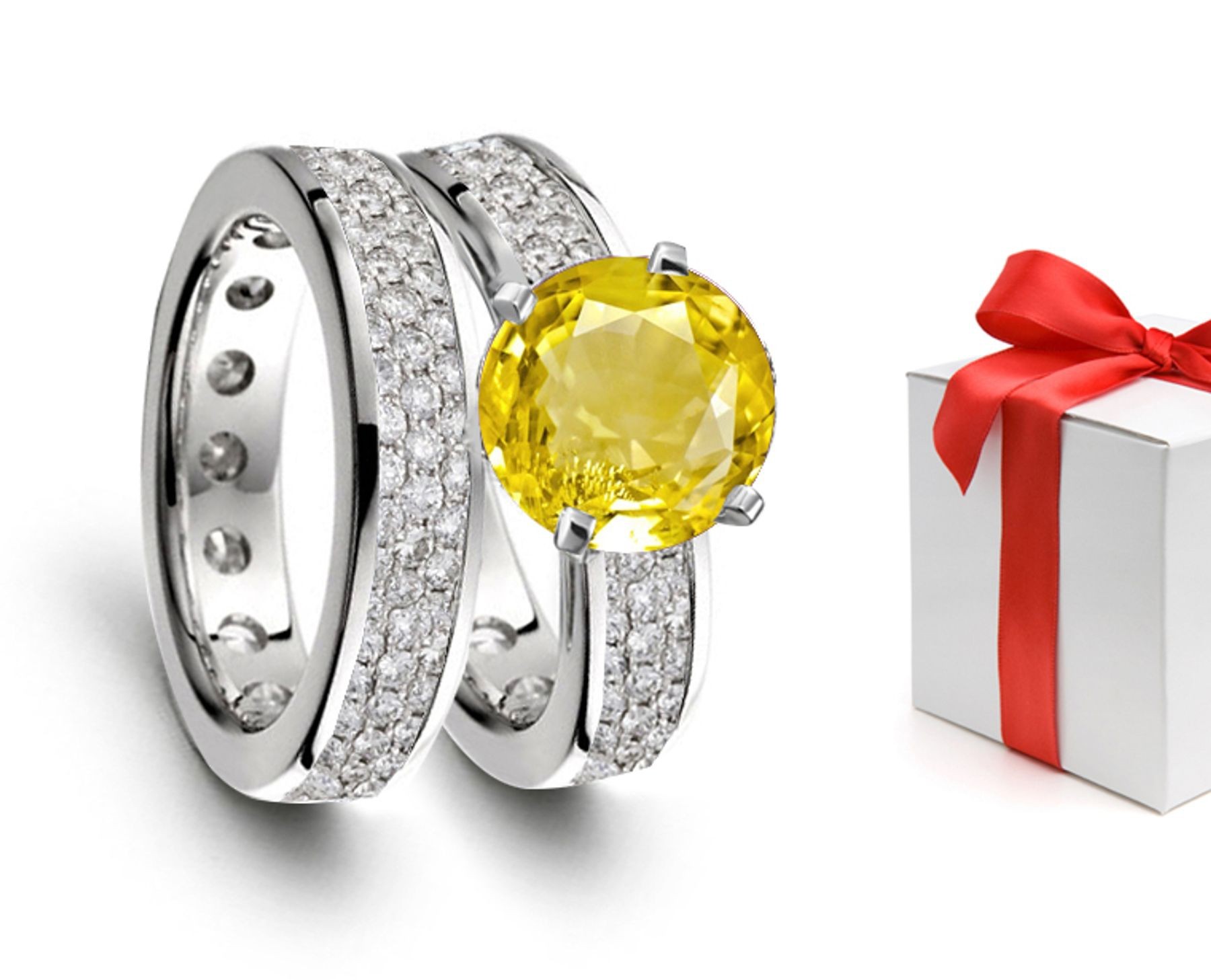 Magic & Mystery: Yellow Sapphire & Diamond Engagement & Wedding Rings