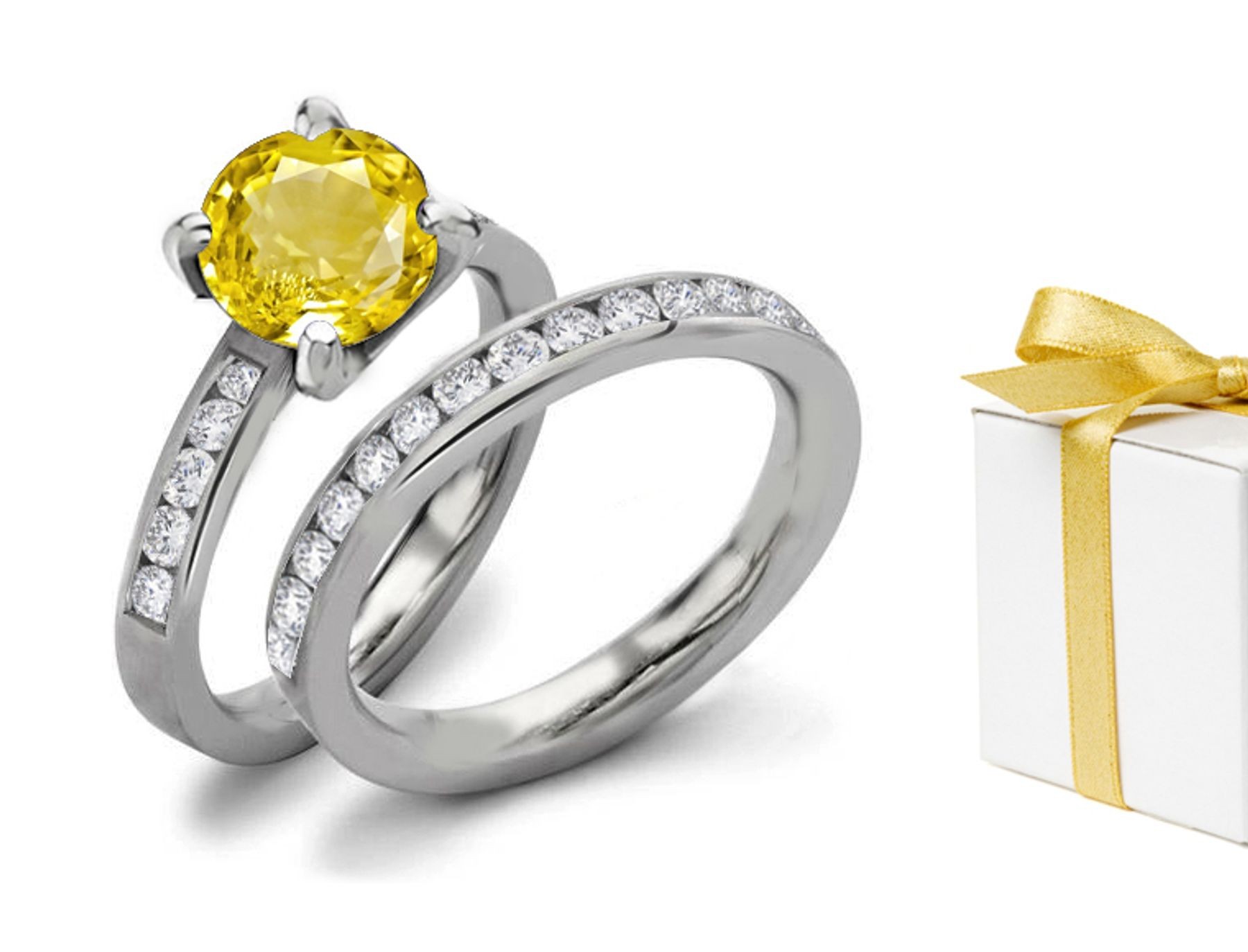 Impressive: Fine Yellow Sapphire & Diamond Engagement & Wedding Rings
