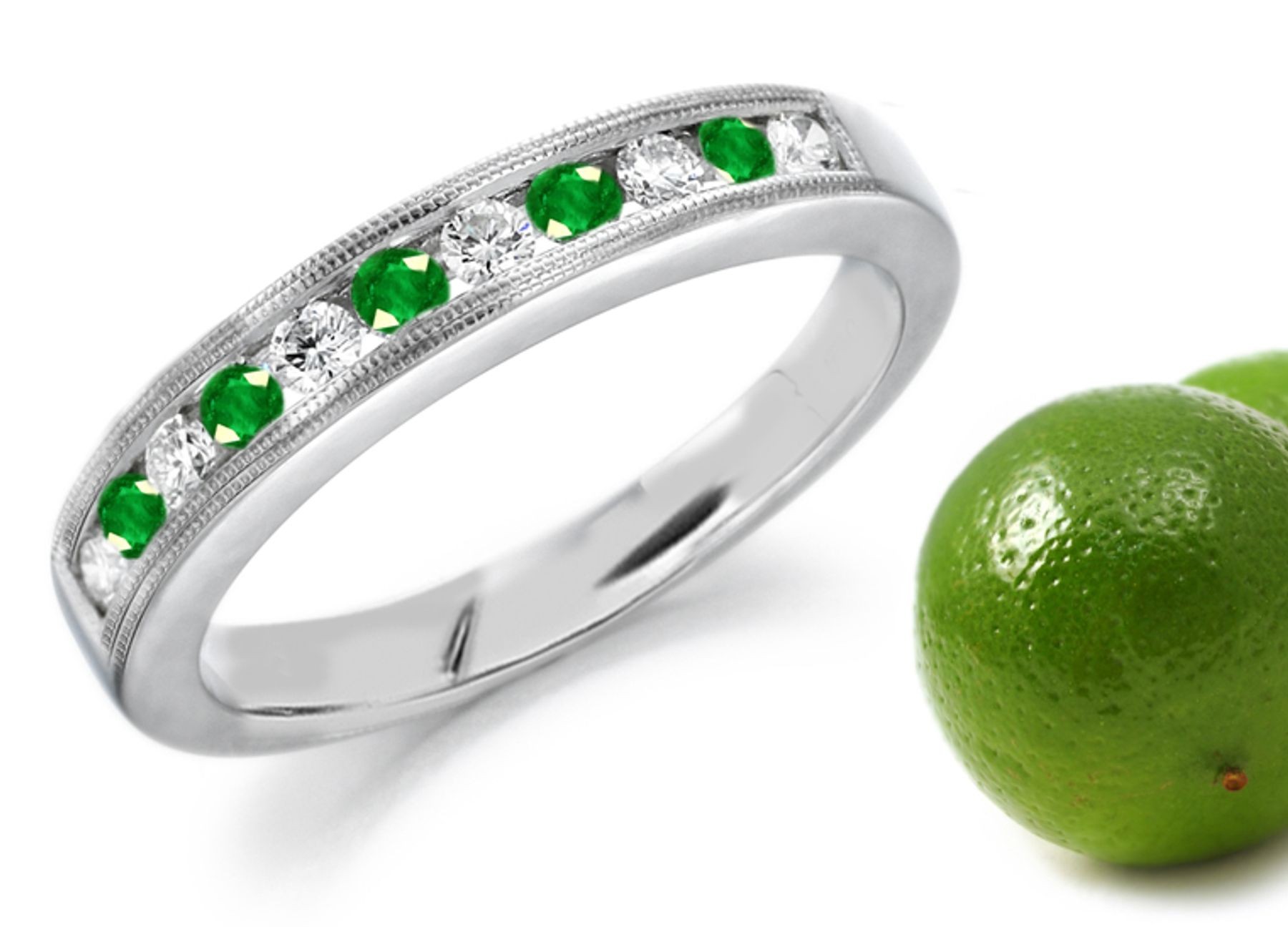 Special Effects: 13 Stone Emerald & Diamond Wedding Gold Band